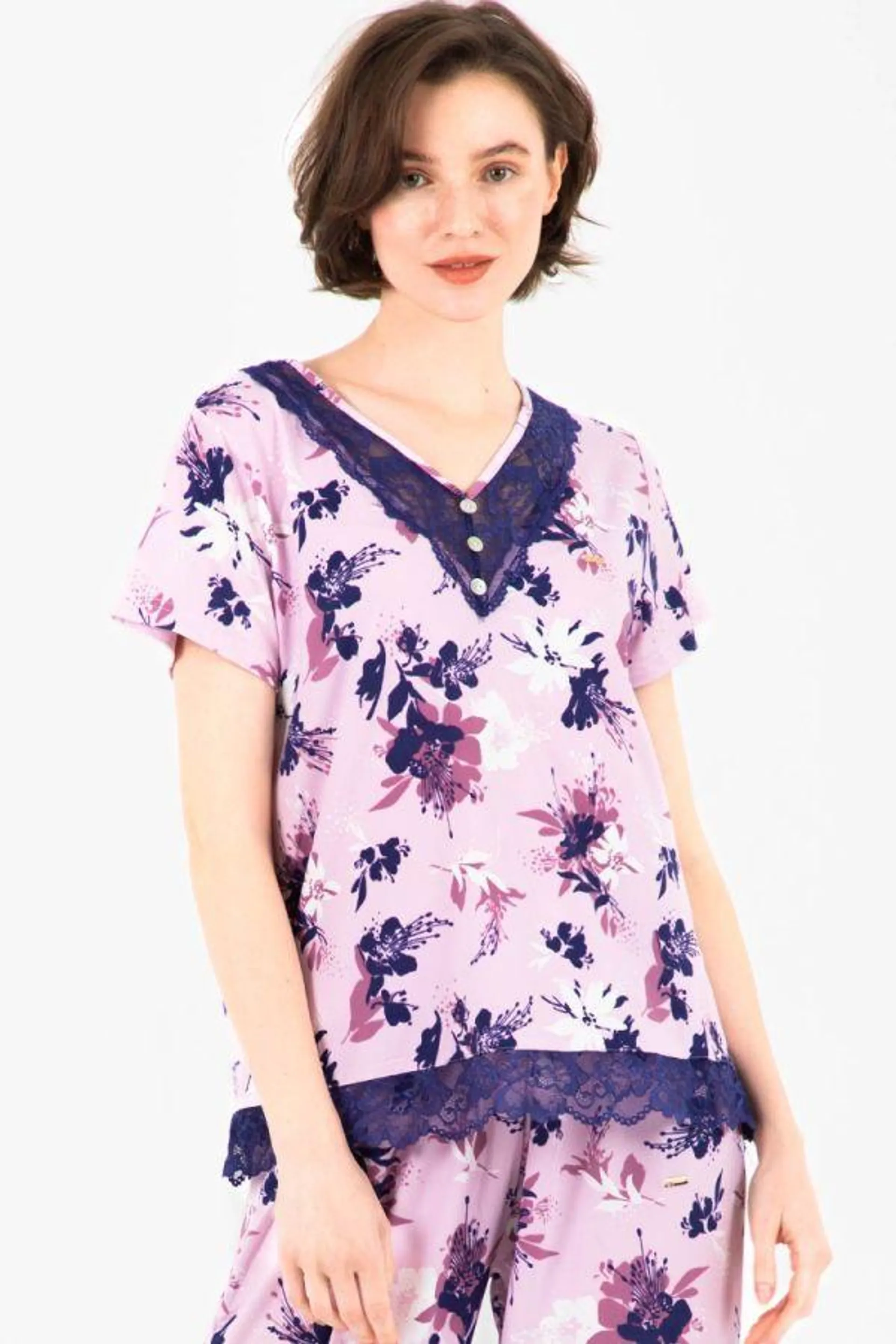 Ladies Lilac Floral Lace Top