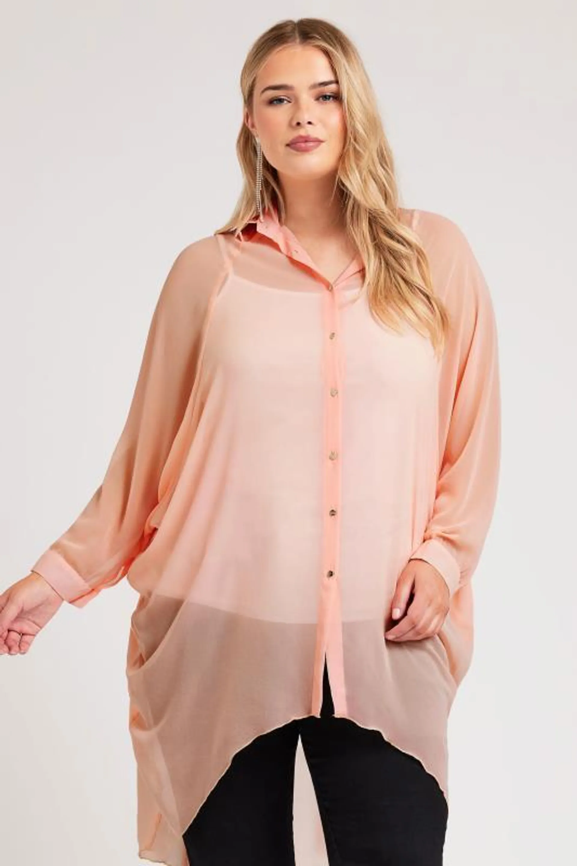 YOURS LONDON Curve Pink Longline Batwing Sleeve Shirt