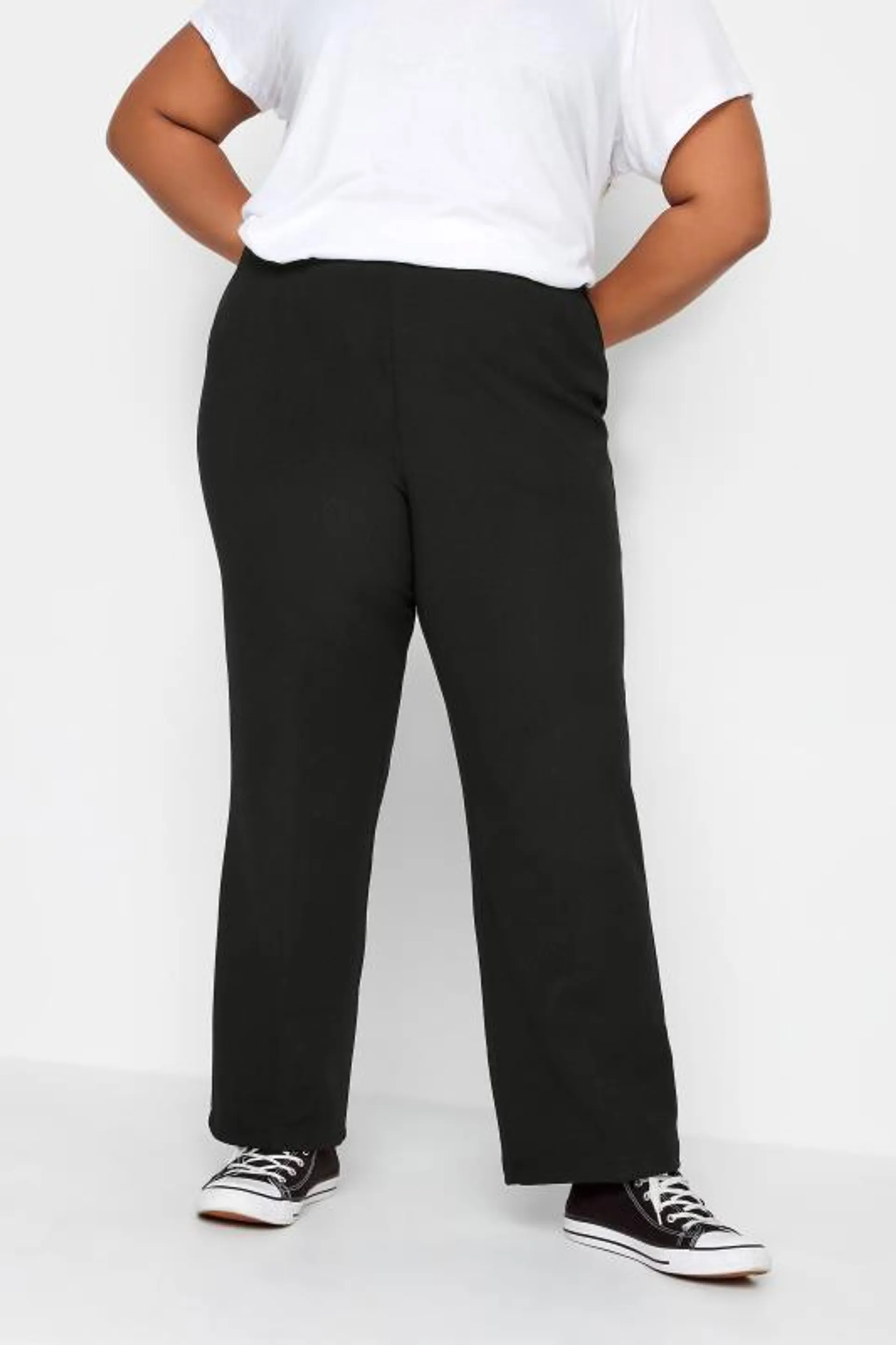 YOURS BESTSELLER Curve Black Pull On Ribbed Bootcut Stretch Trousers