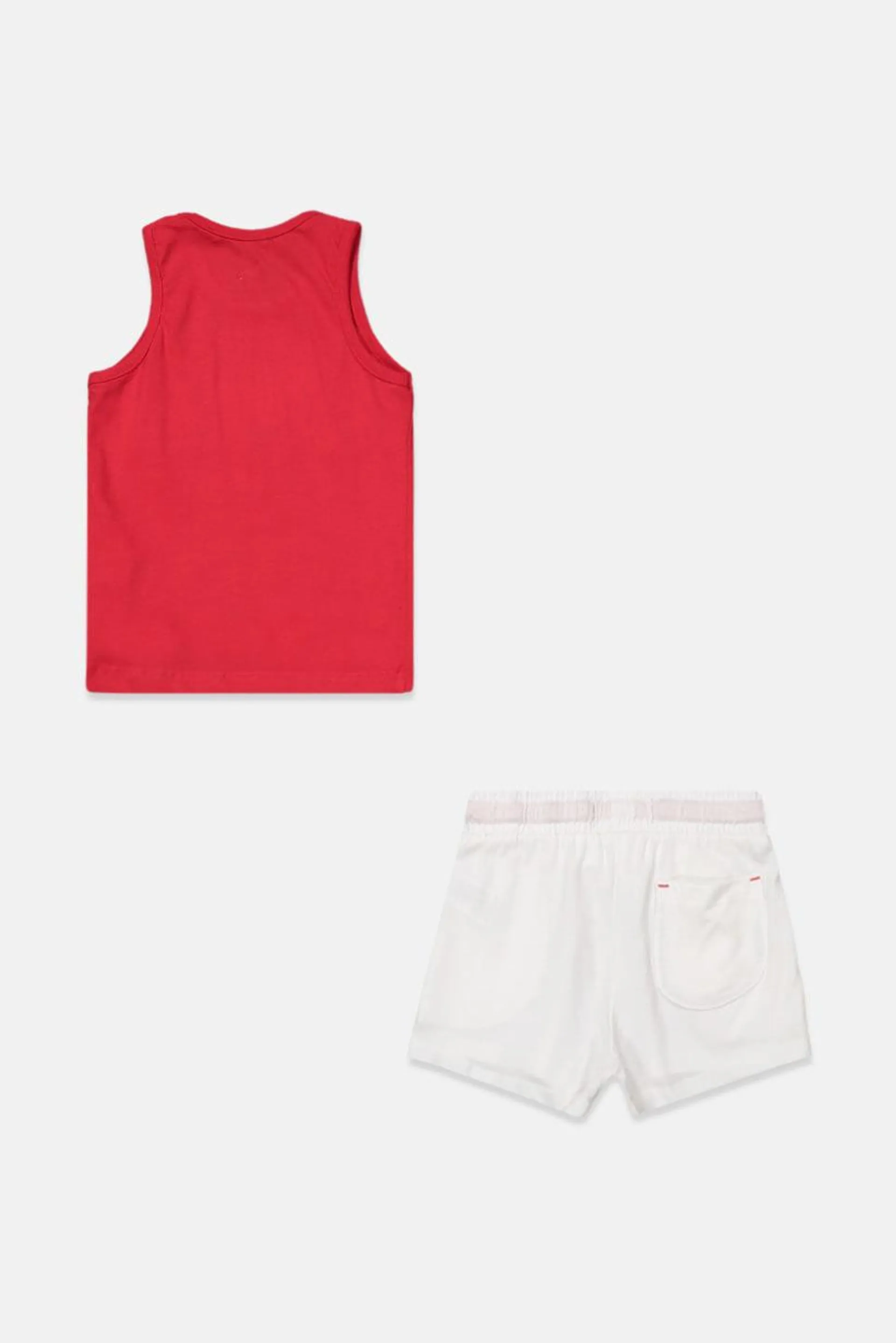 Toddlers Boy 2 Pieces Sleeveless Printed Top And Short Set, Red and White