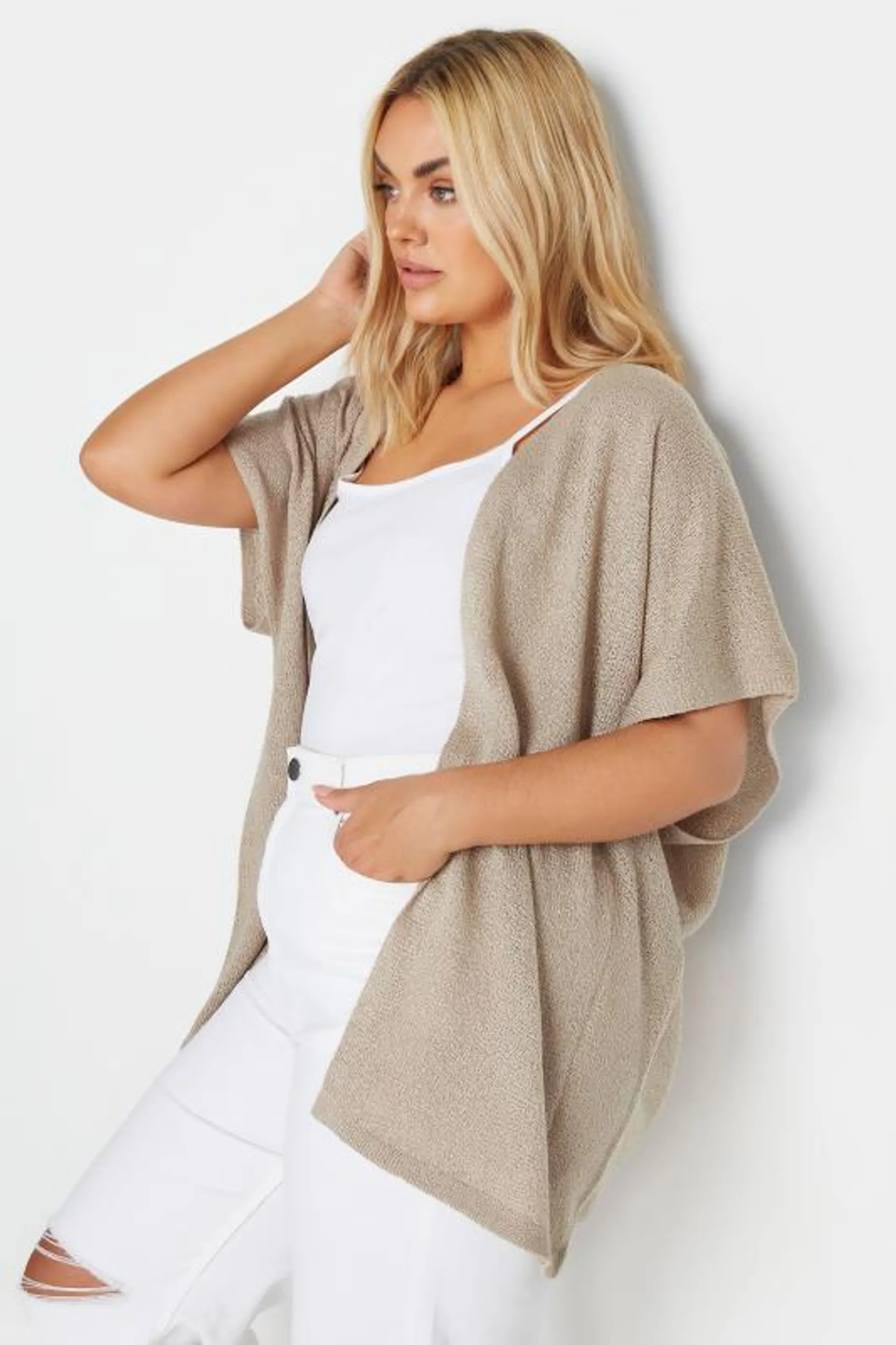 YOURS Curve Natural Brown Short Sleeve Cardigan