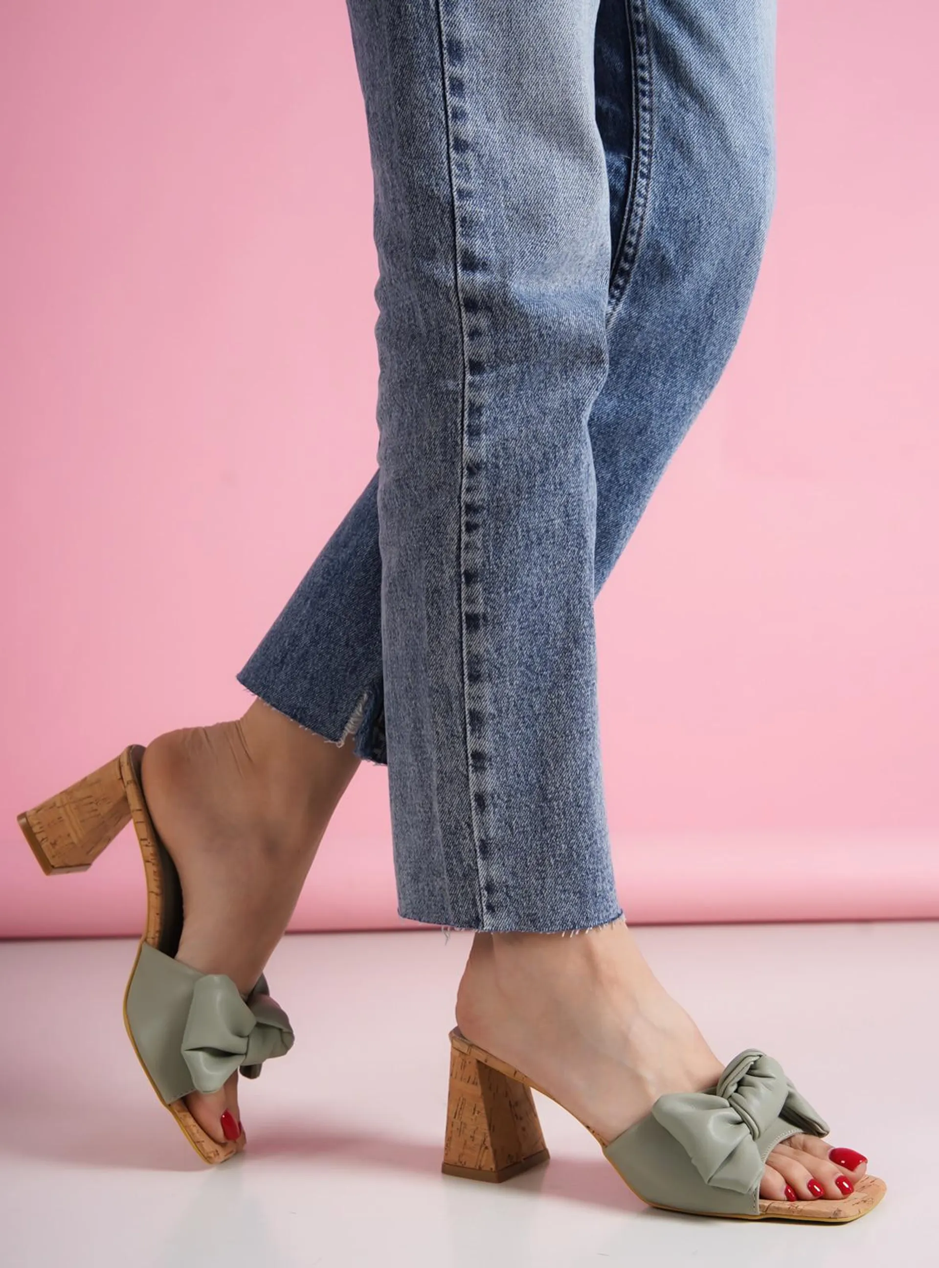 Green - Sandal - Faux Leather - Heels