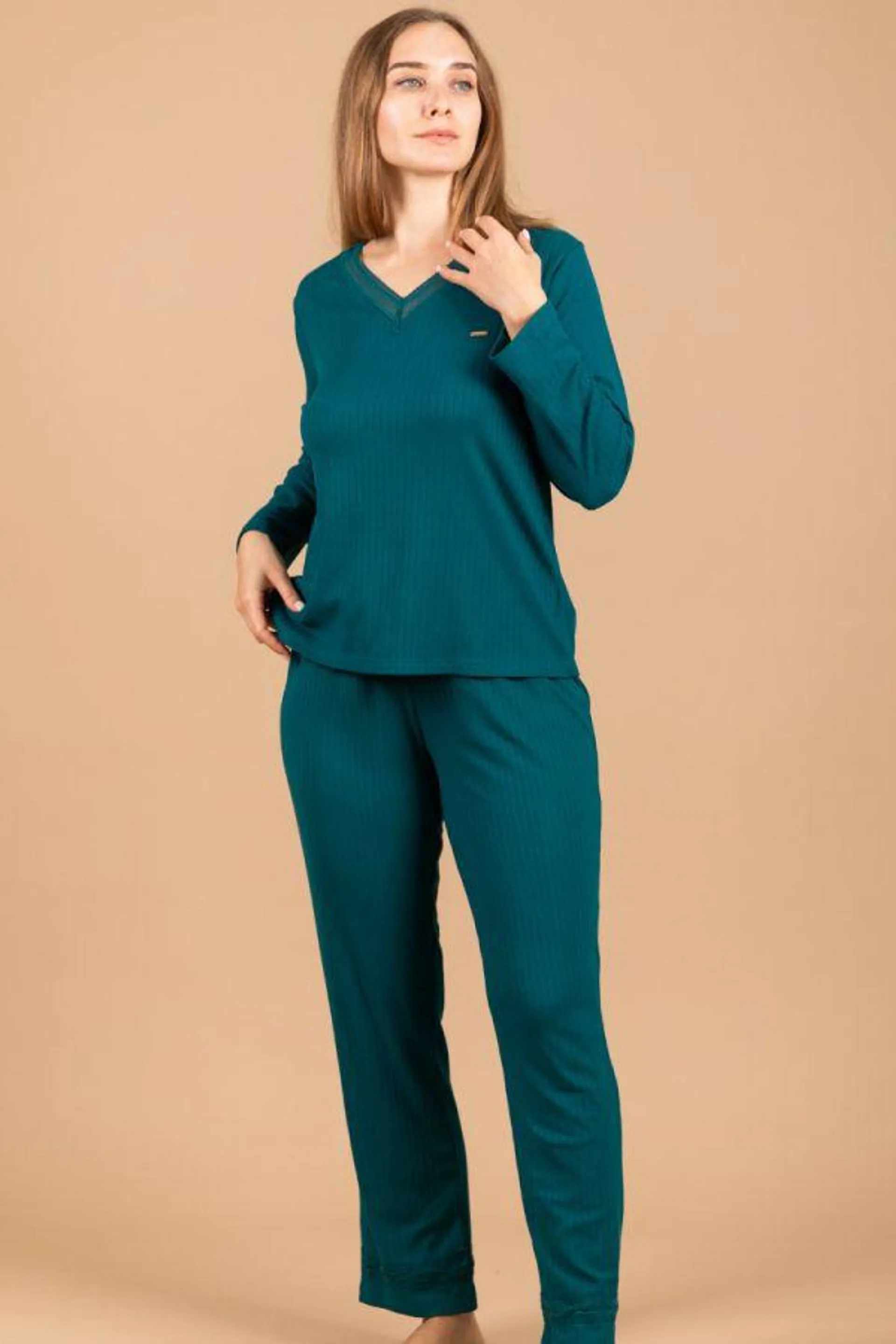 Ladies Green Rib Lace PJ