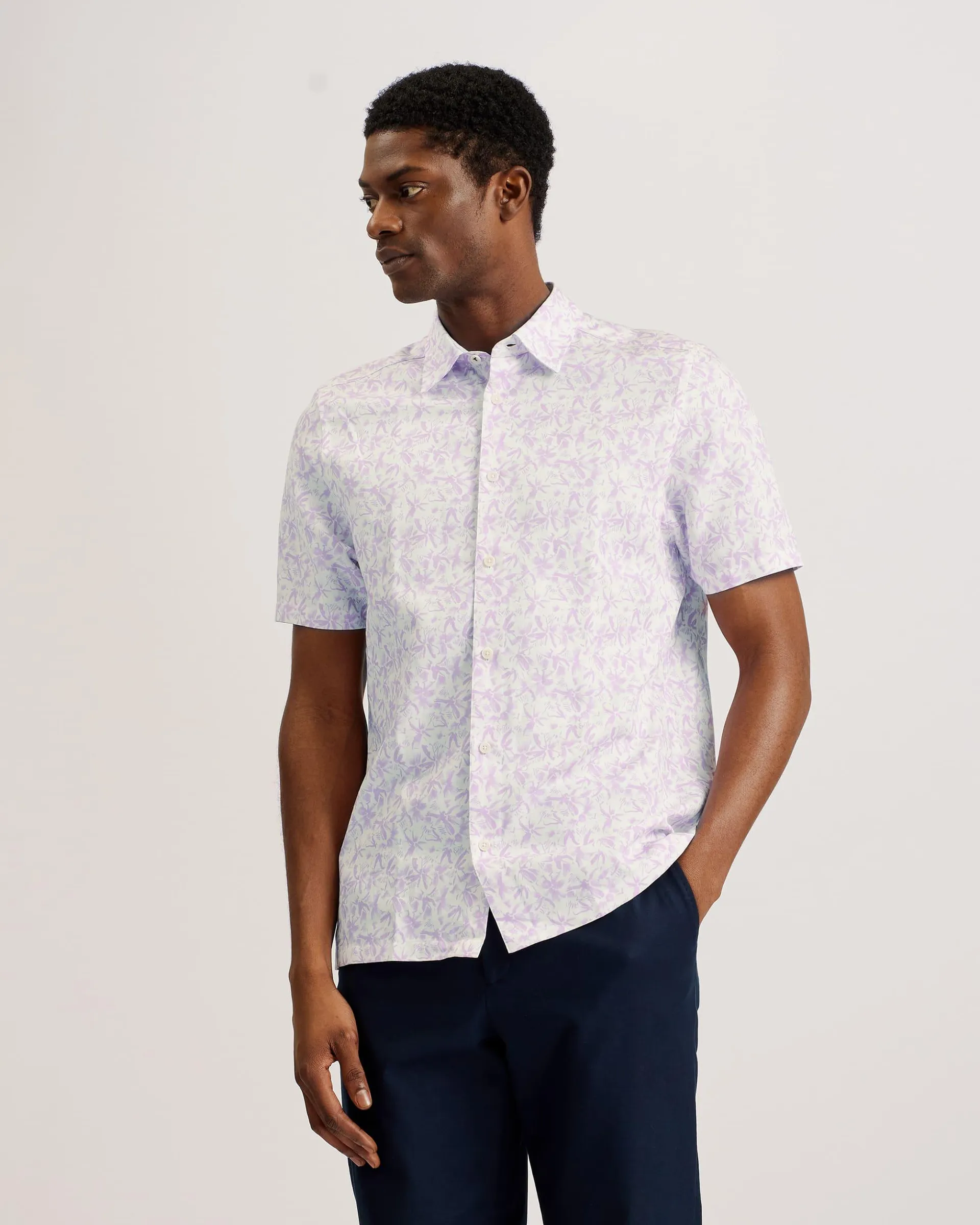 Tavaro Short Sleeve Abstract Floral Shirt Lilac