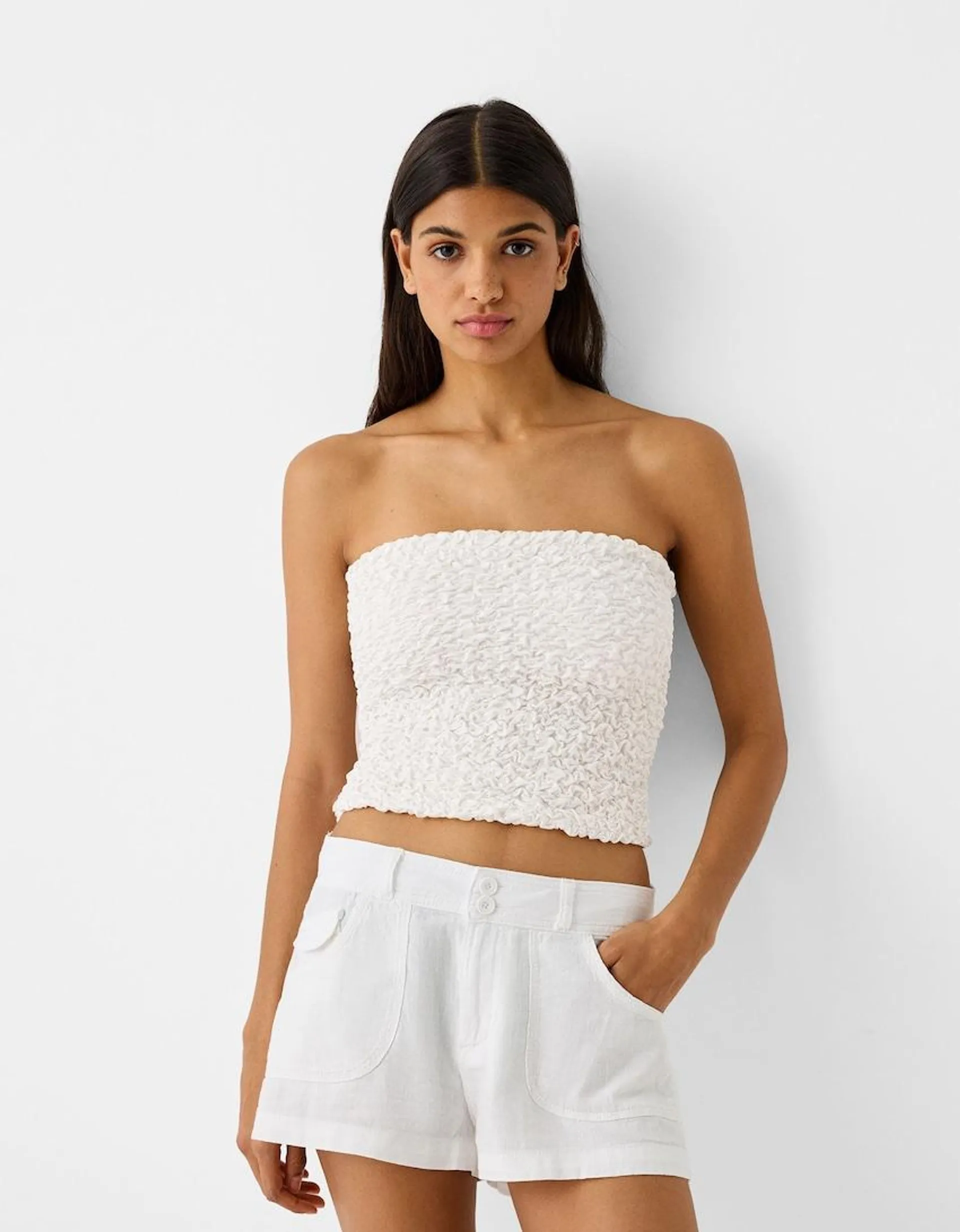 Waffle-knit bandeau top