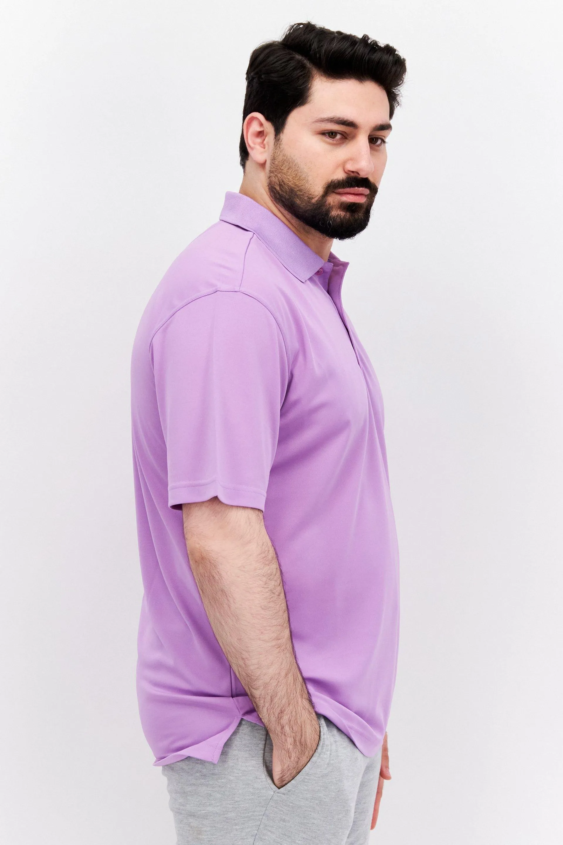 Men Regular Fit Solid Short Sleeve Plain Polo Shirt, Light Purple