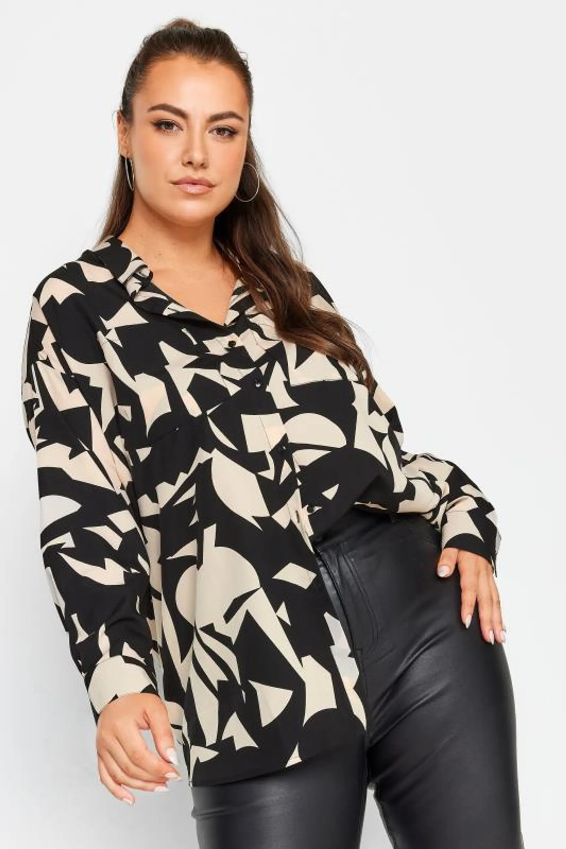 YOURS Curve Black Abstract Print Oversized Shirt