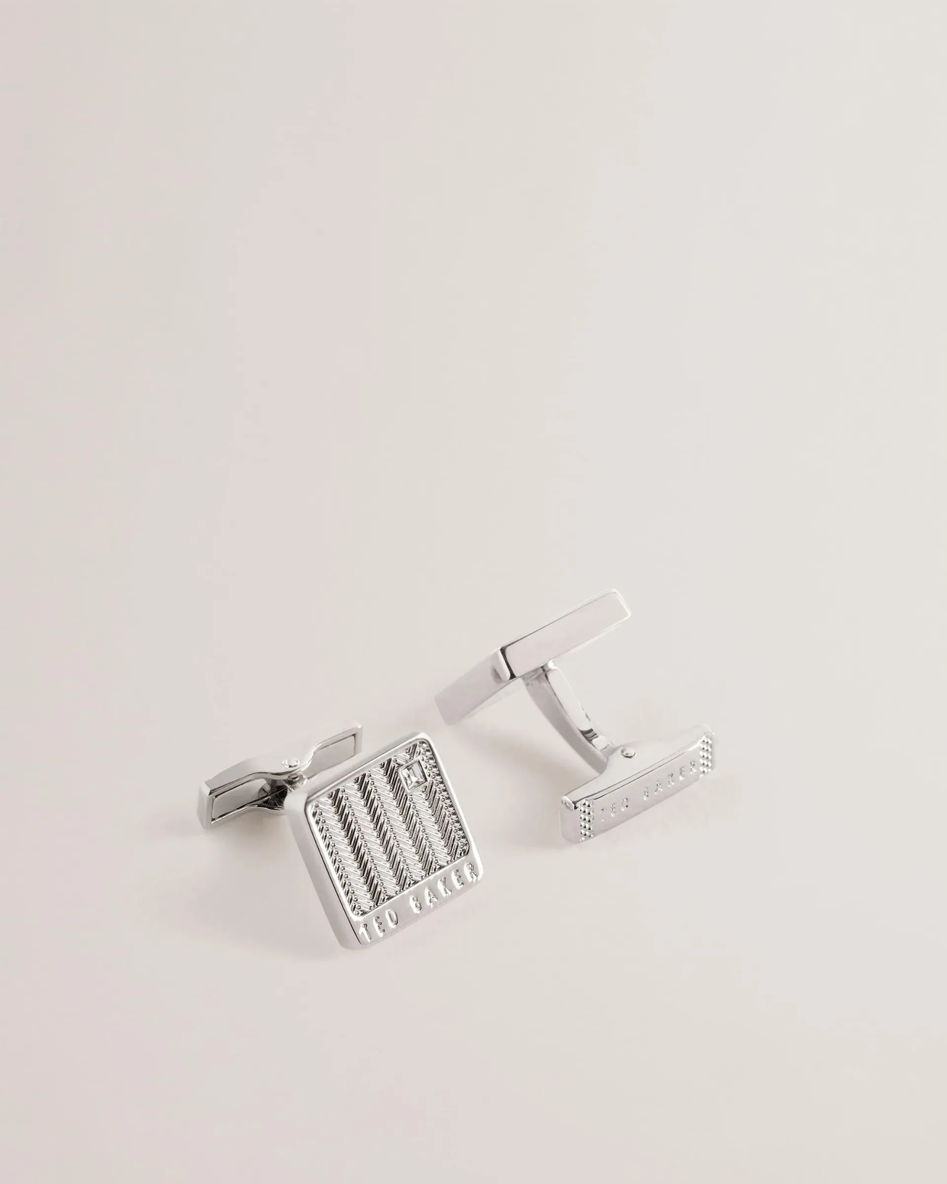 Henrry Herringbone Crystal Detail Cufflinks Silver