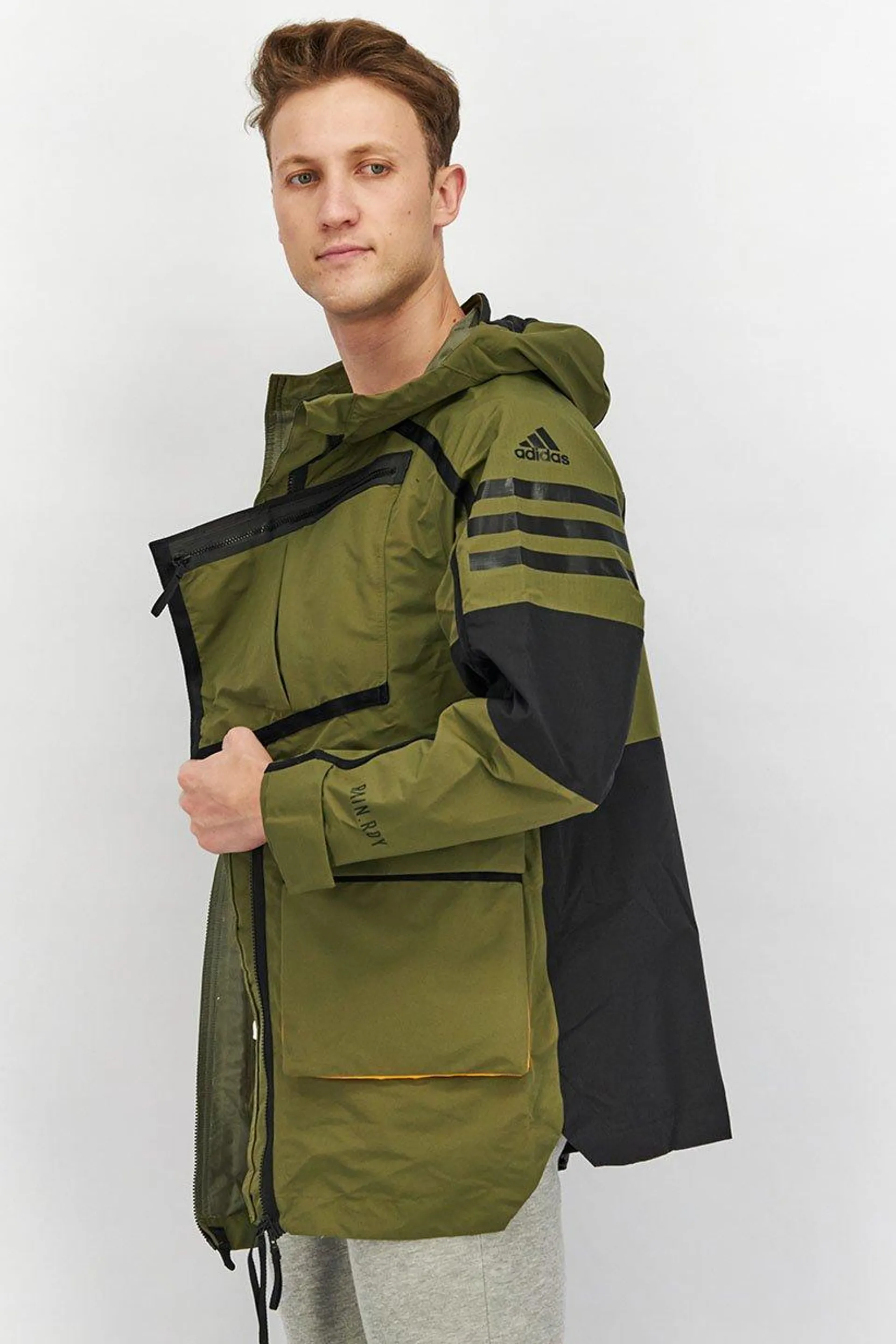 Men Sportswear Fit Outdoor Coat, Olive and Black