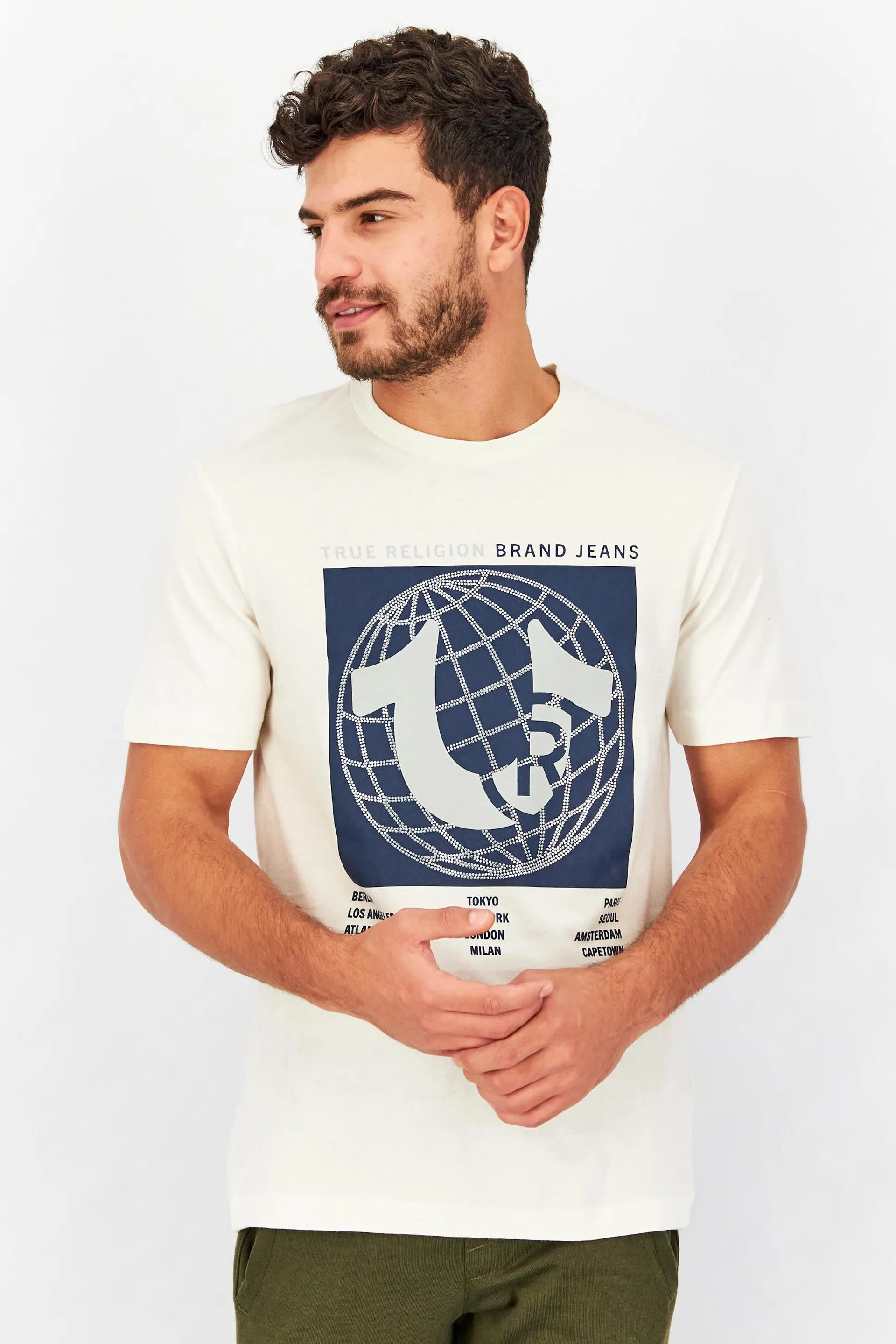 Men Crew Neck Short Sleeves Registered Global T-Shirt, Winter White