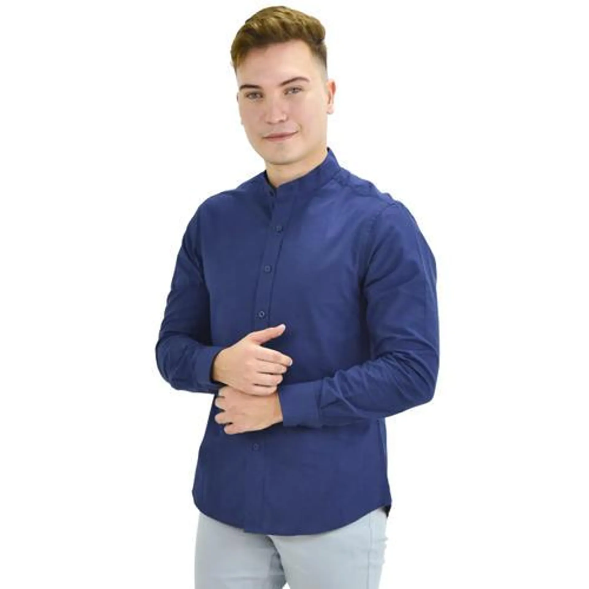 Men's Band Collar Oxford Shirt