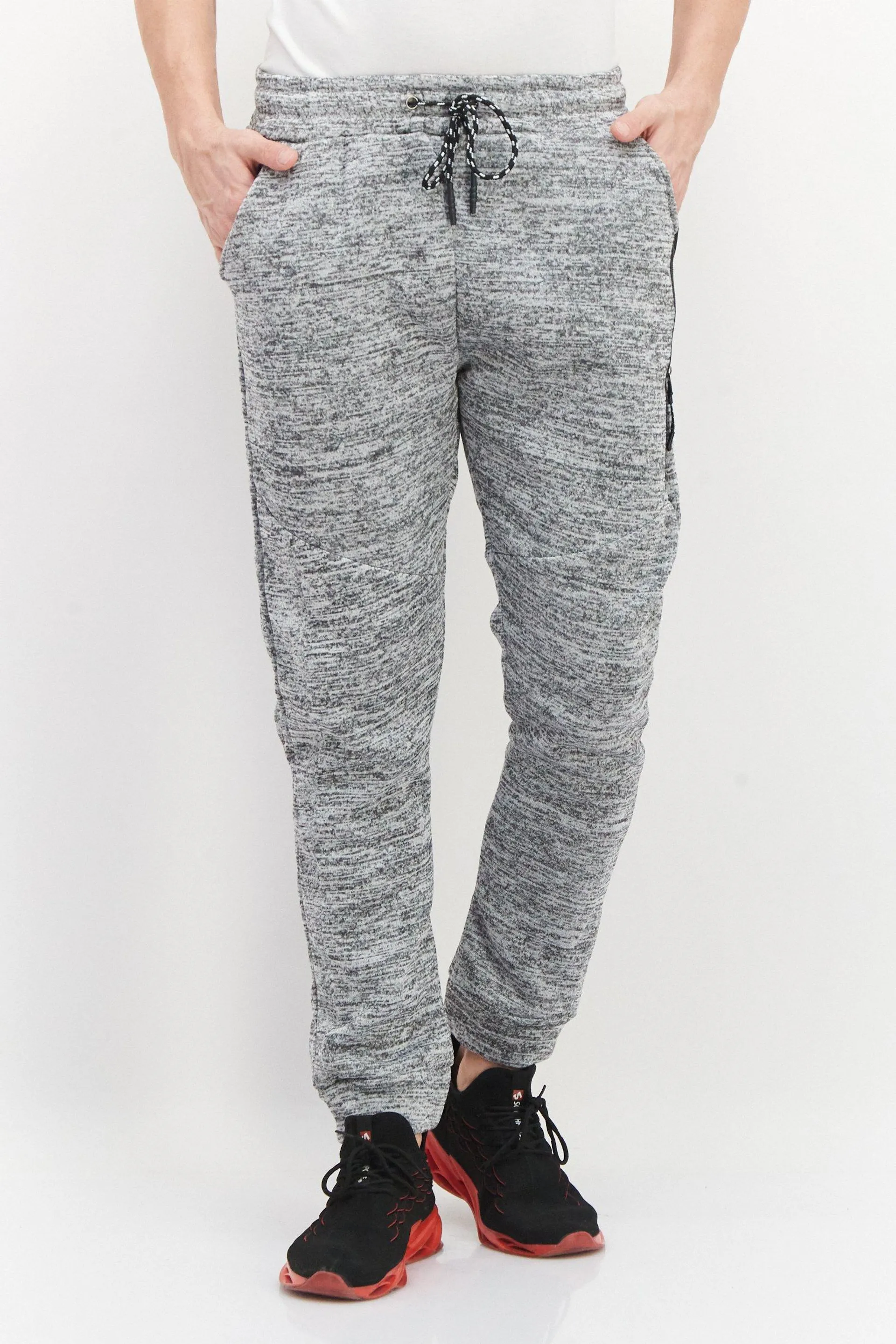 Men 2 Pcs Sportswear Fit Heather Outdoor Sweatpants, Black/Grey