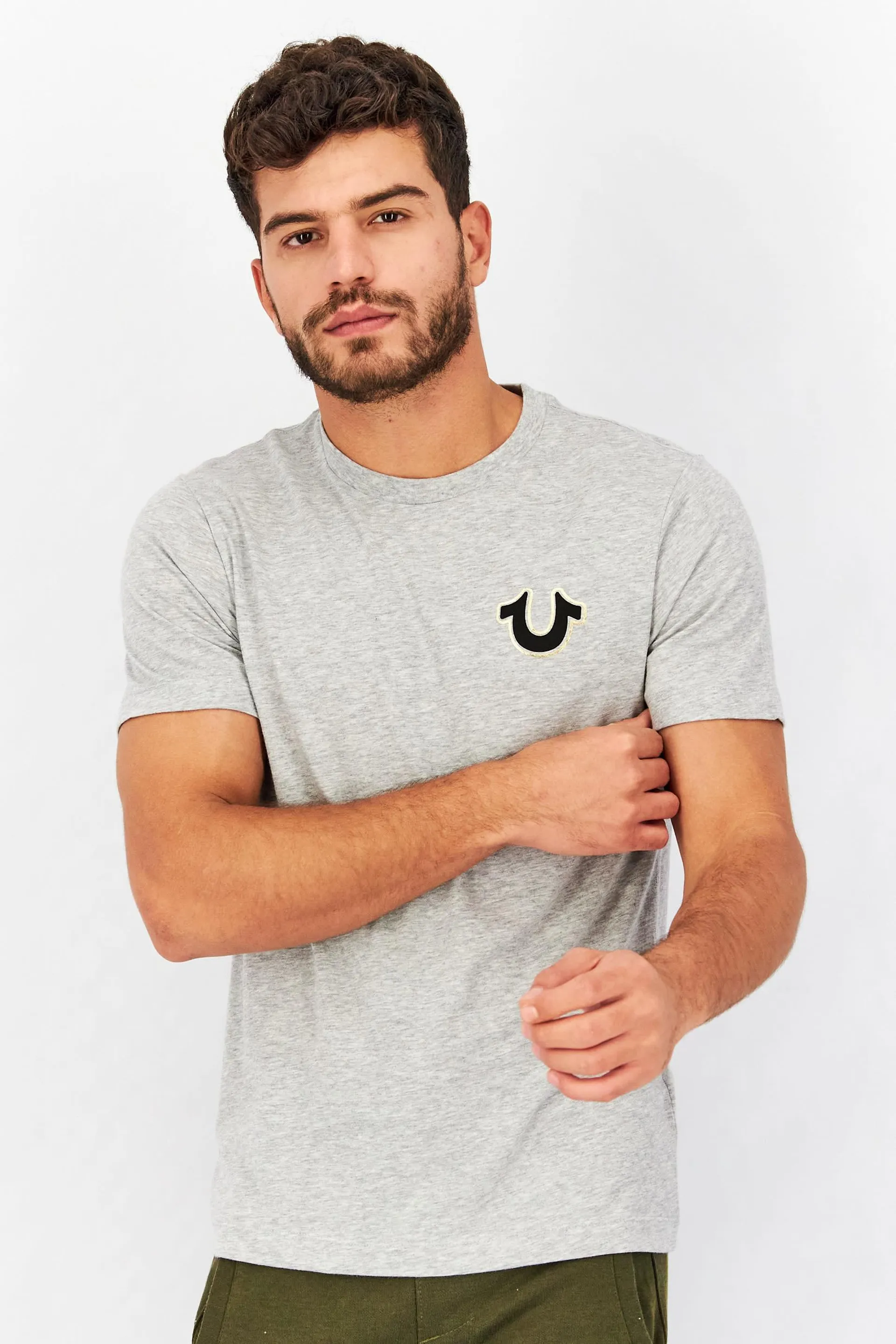 Men Crew Neck Short Sleeve Brand Logo T-Shirt, Grey