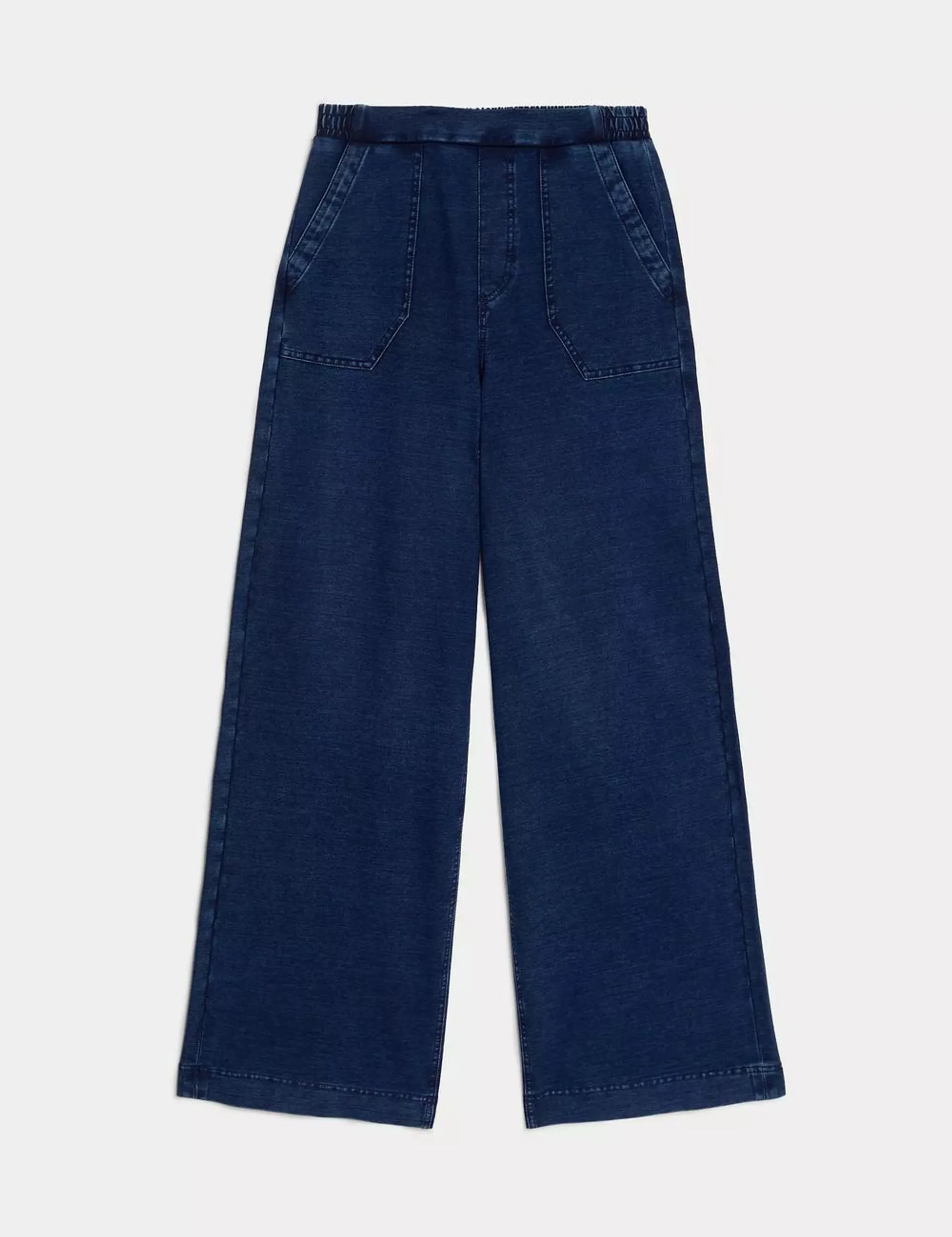 Denim Elasticated Waist Wide Leg Trousers