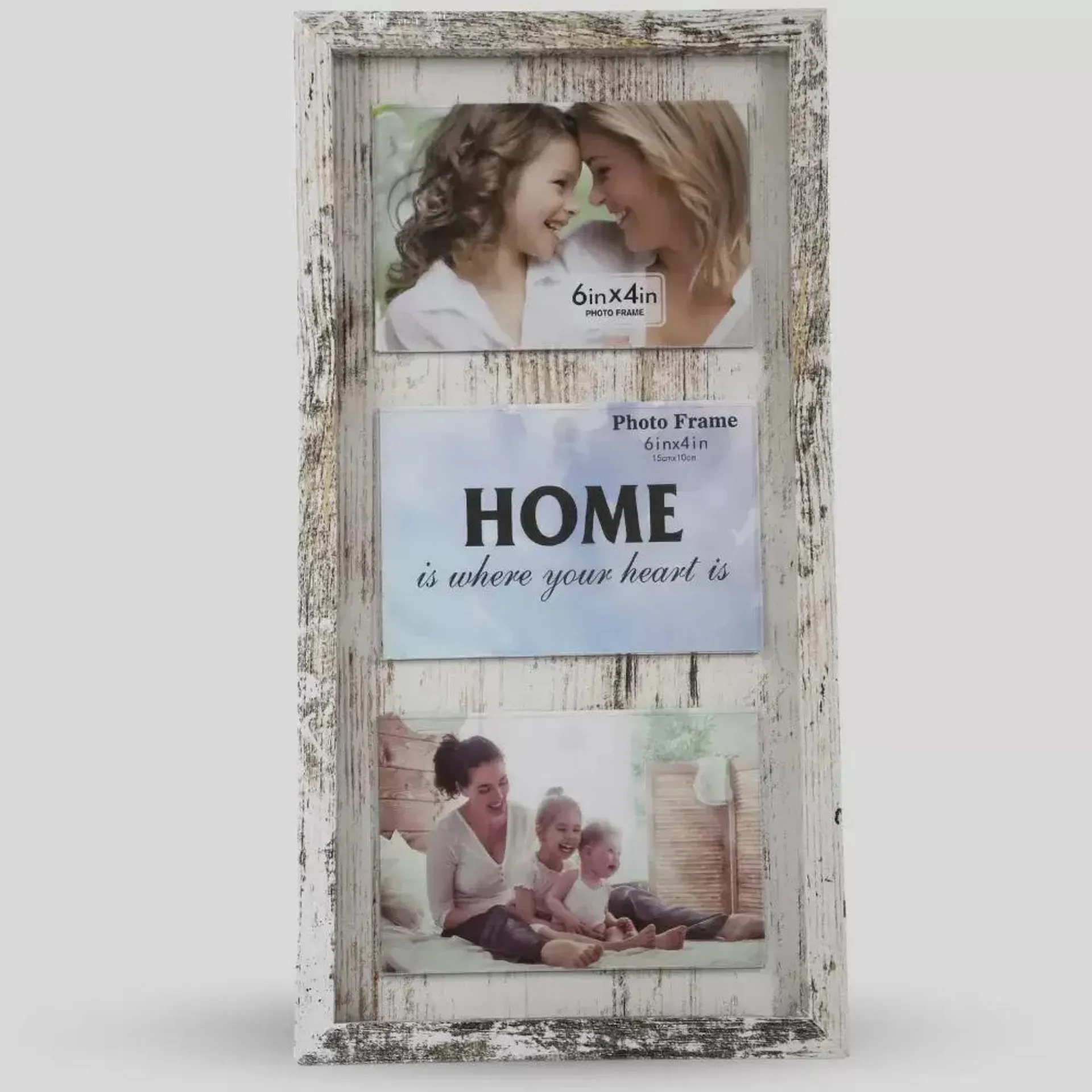 Solid Wood Molding Photo Frame without Cover- 3 Photos Place in 1 Frame White Color