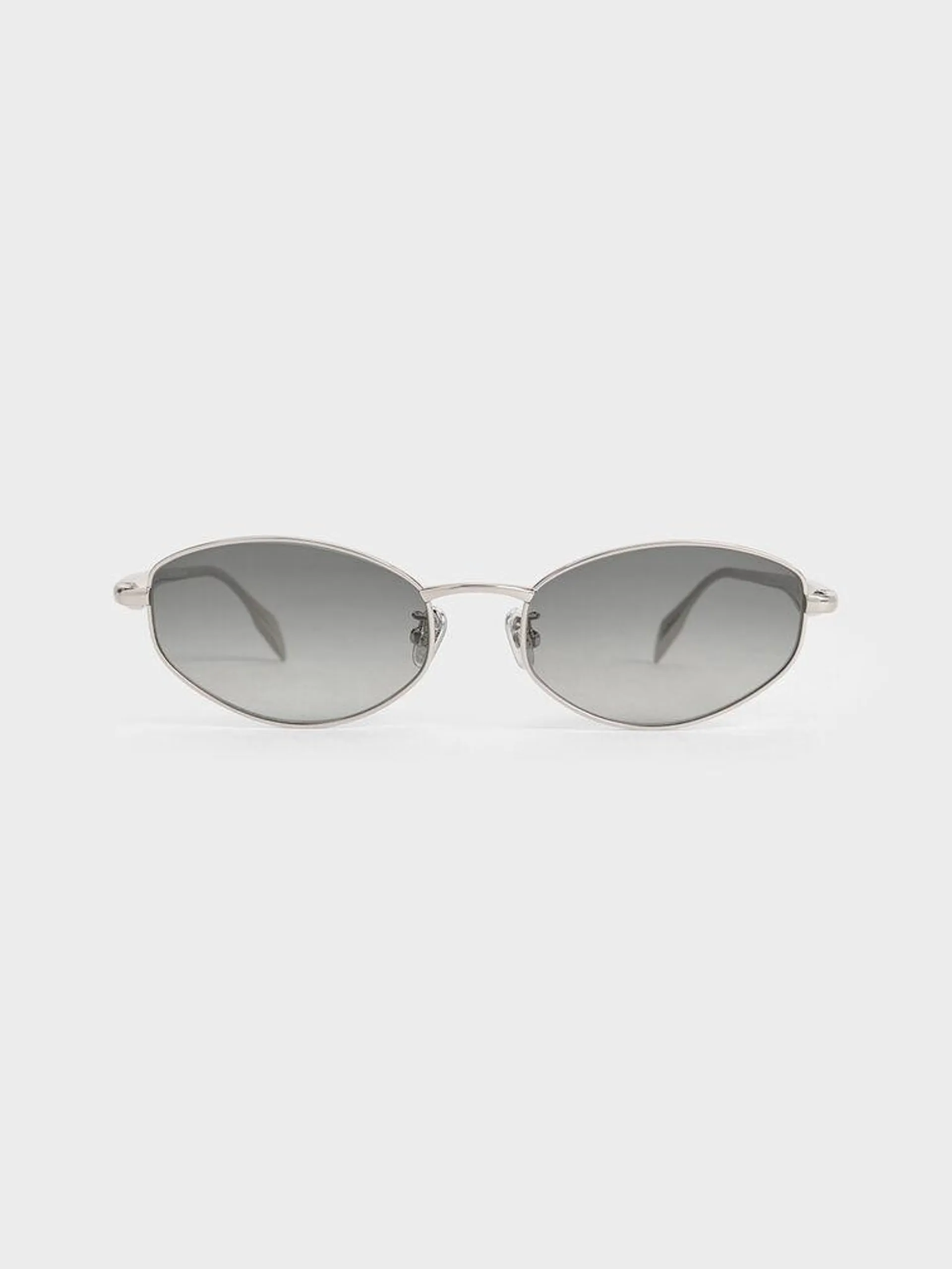 Crystal-Accent Oval Sunglasses - Silver