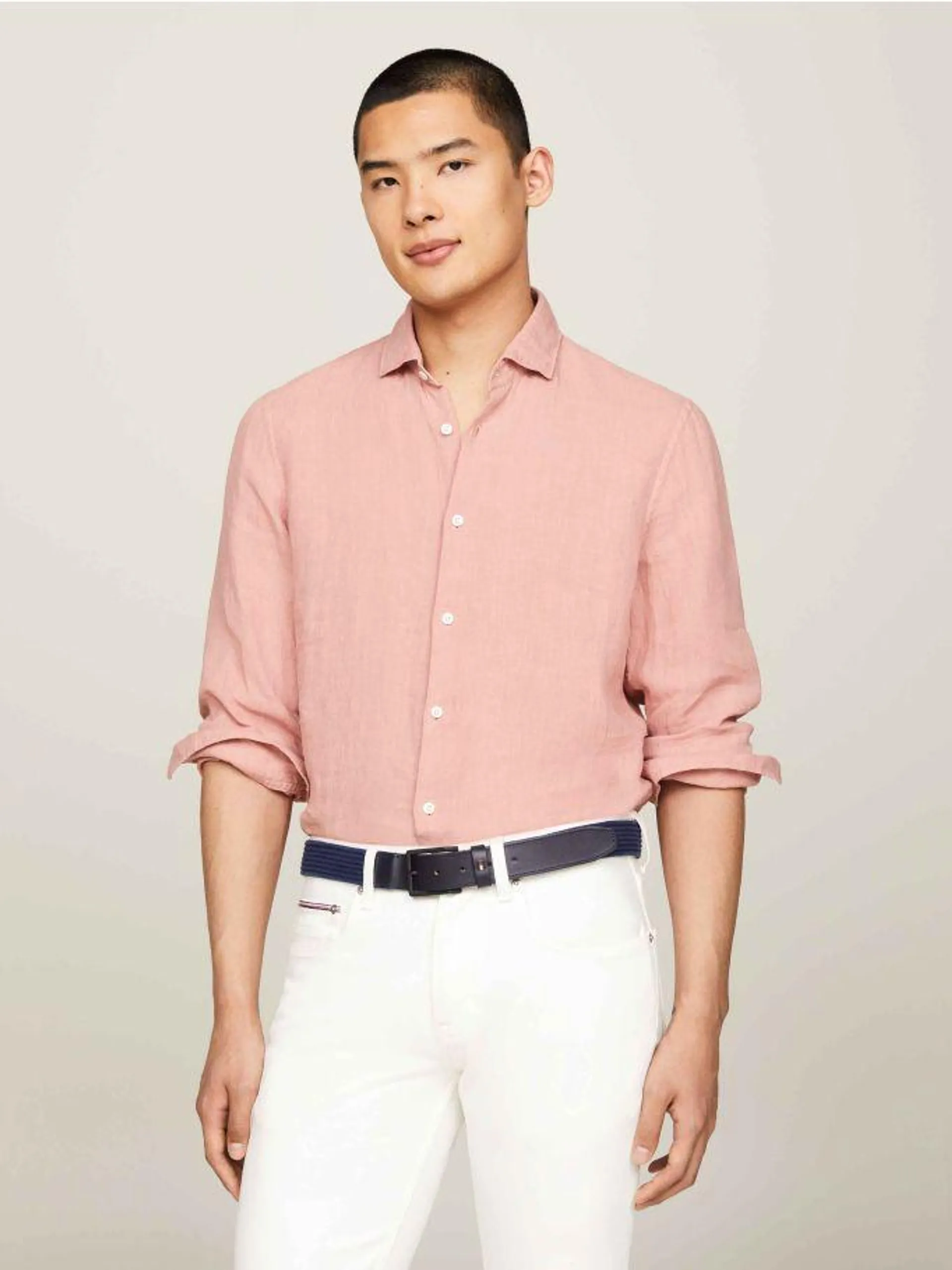 Linen Garment Dyed Slim Fit Shirt