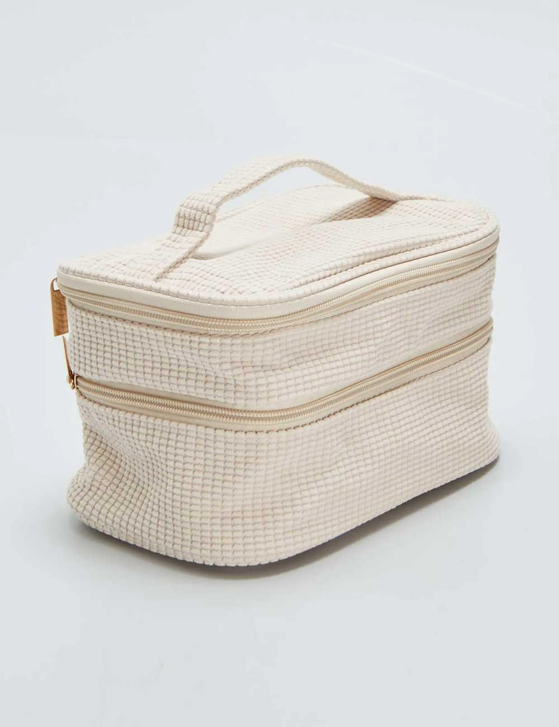 A vanity wash bag with two compartments