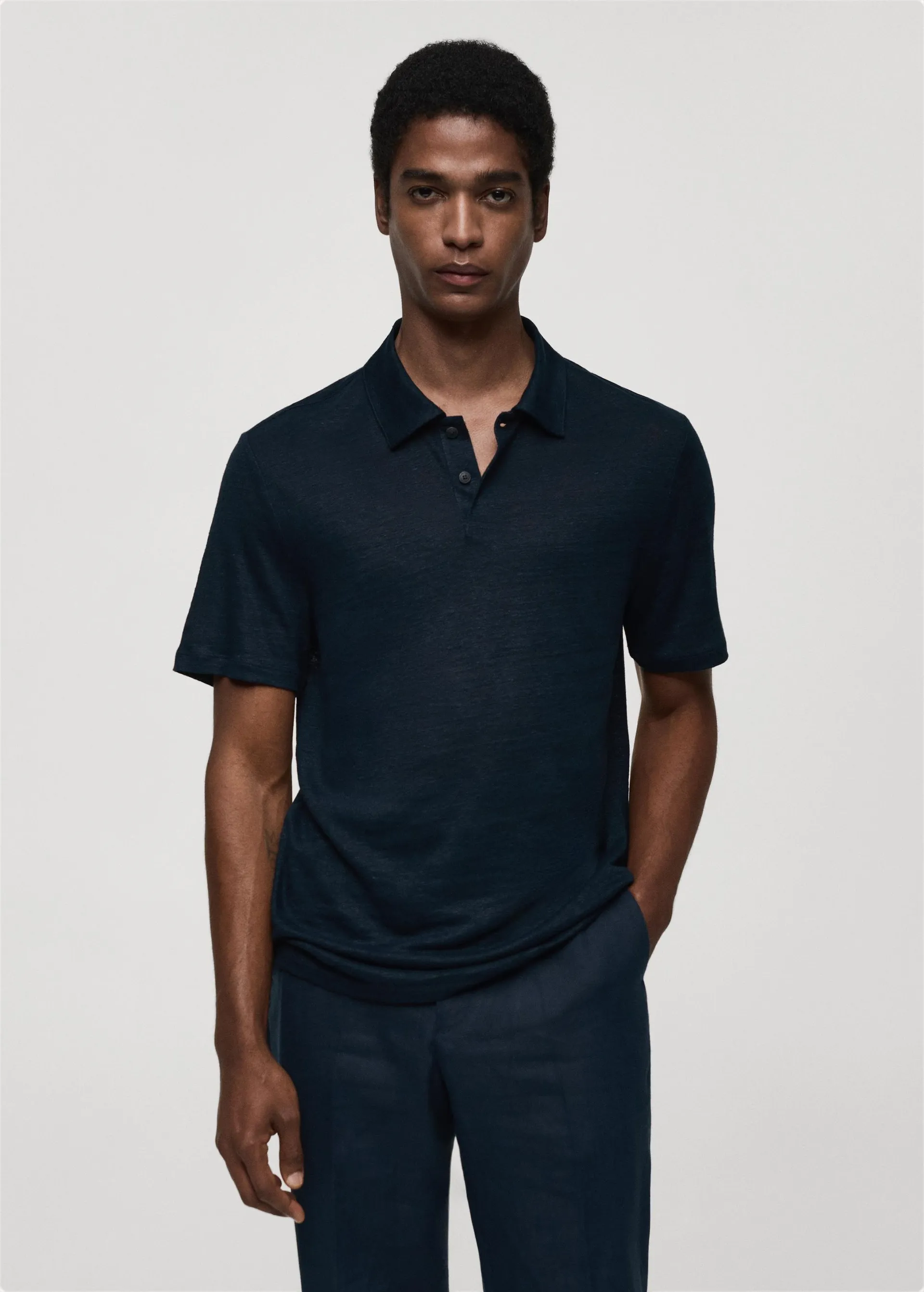 Slim fit 100% linen polo shirt