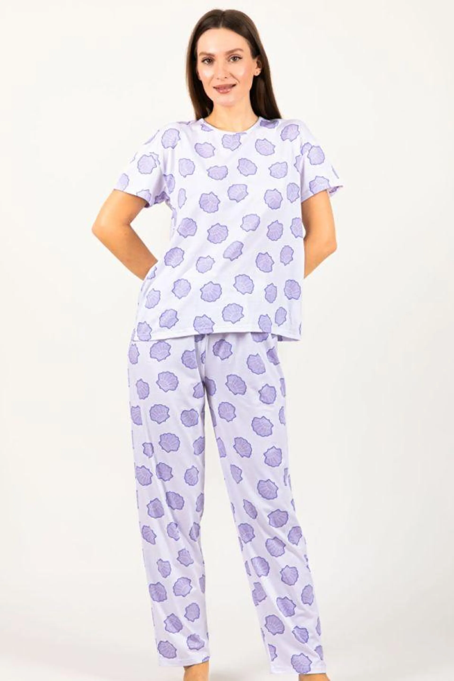 Ladies White Lilac Shell Print PJ