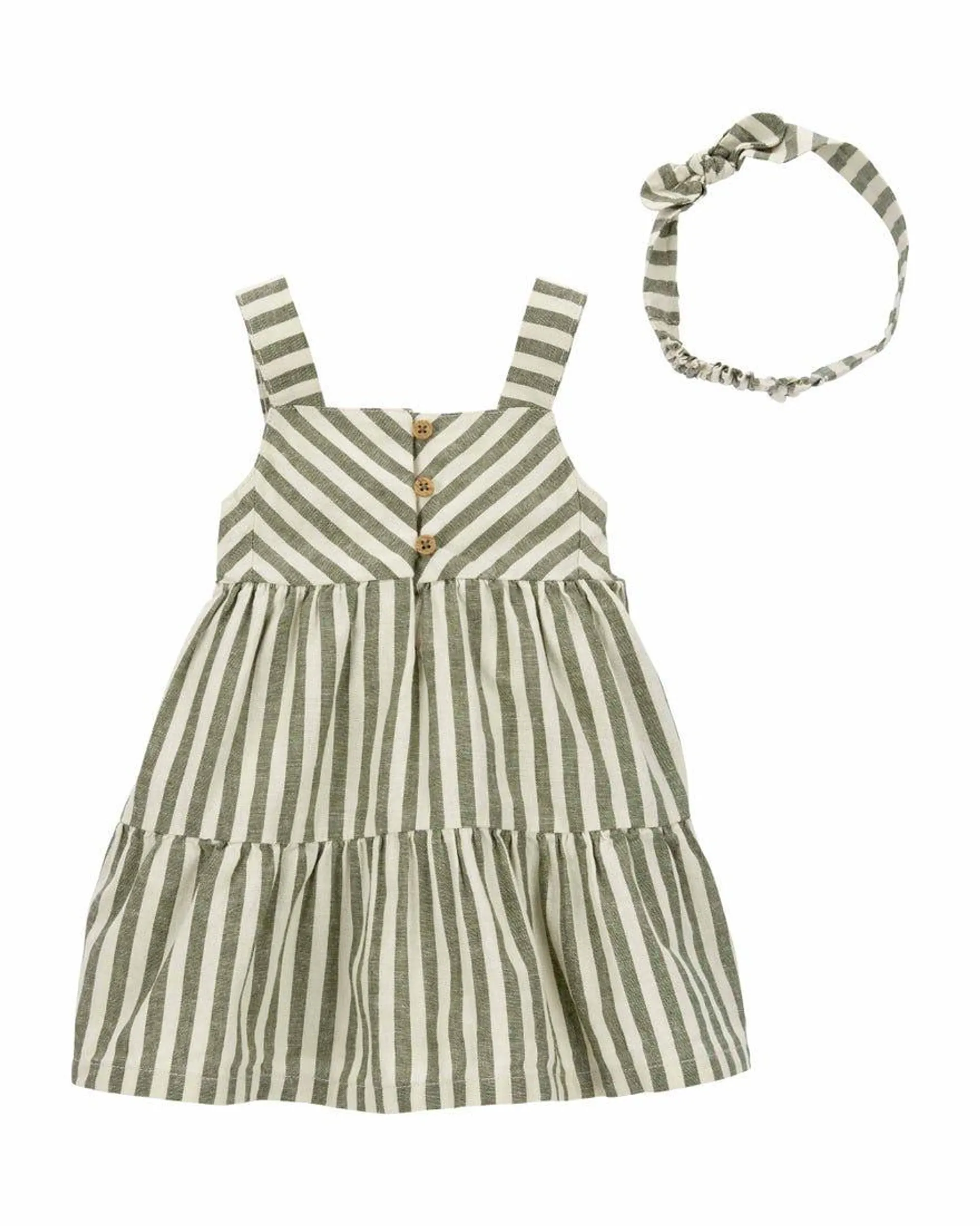 3-Piece Striped Dress & Headwrap Set