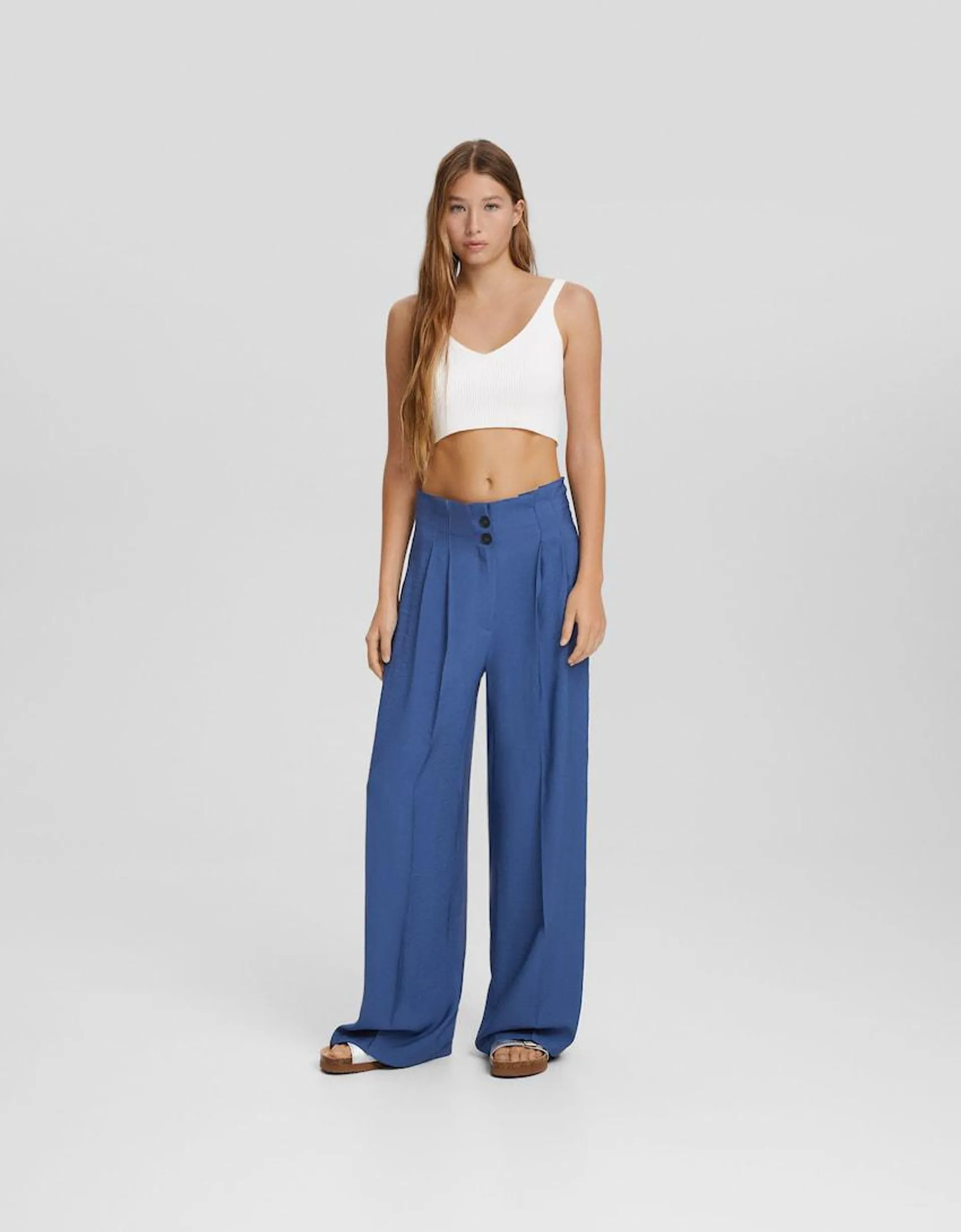 Wide-leg tailored rustic trousers