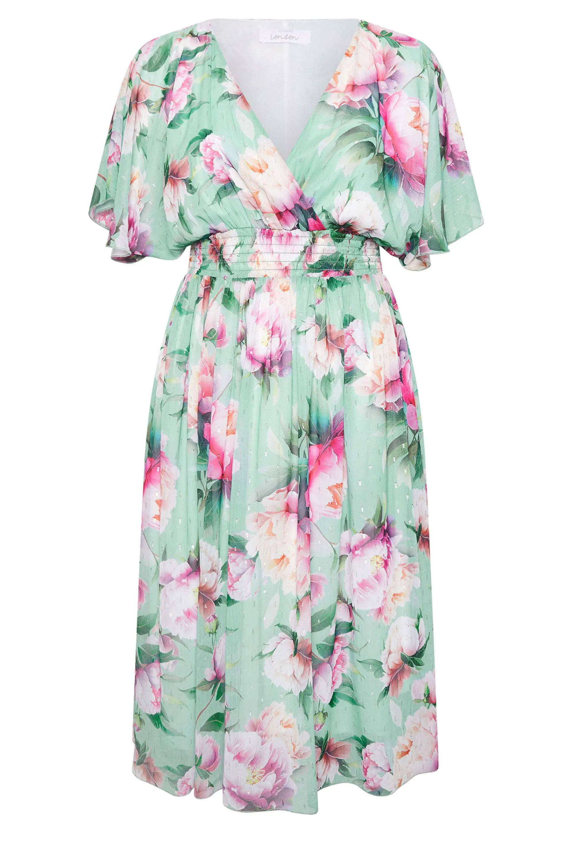 YOURS LONDON Curve Green Floral Print Wrap Midi Dress