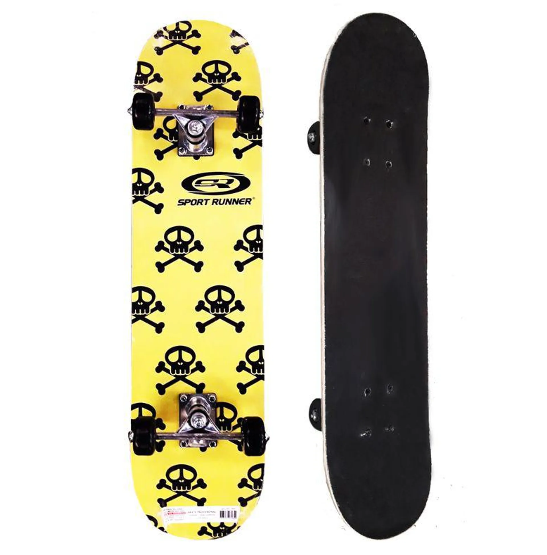 Skate Amarillo Con Calaveras Negras 80 x 20 Cm