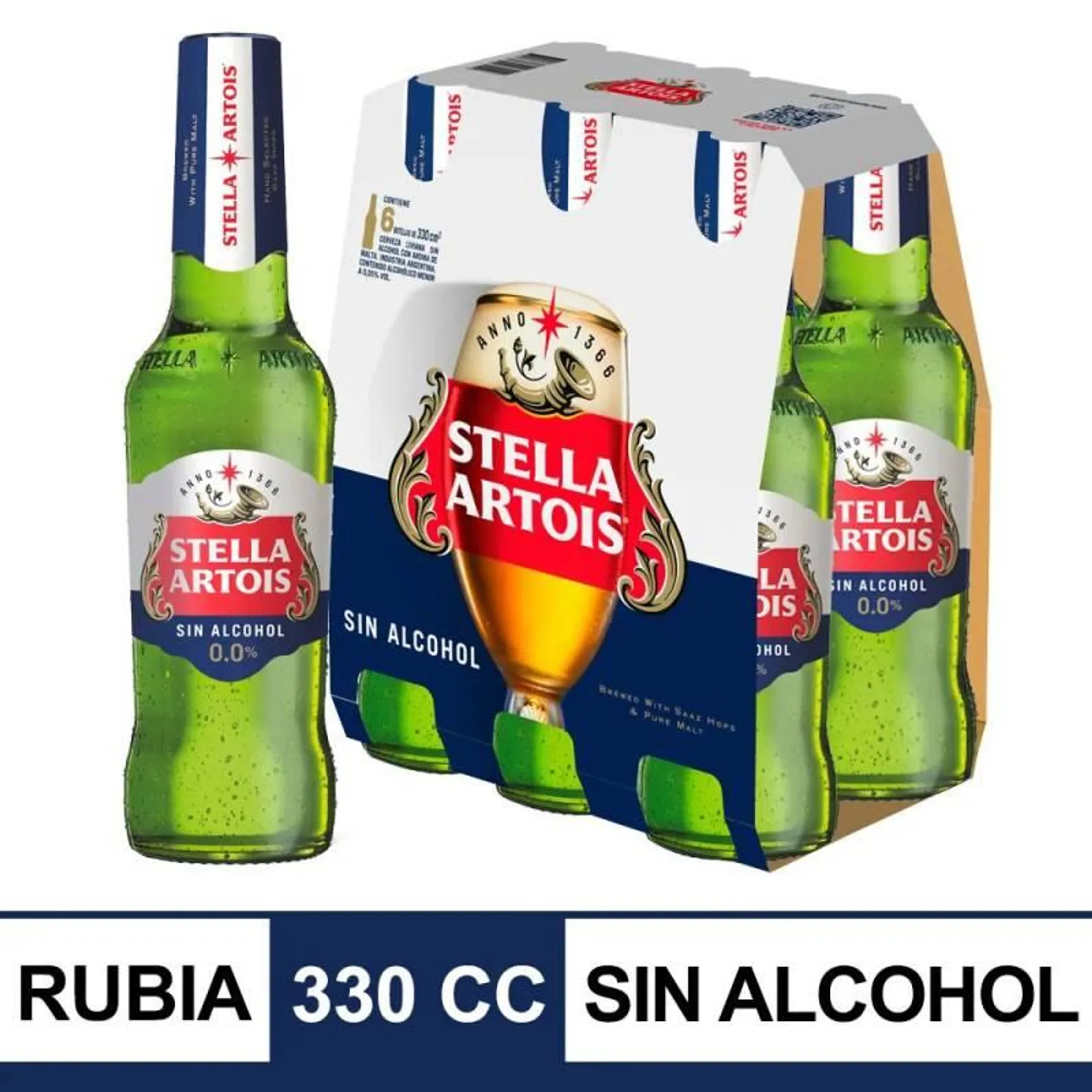 Cerveza Long Neck sin Alcohol x 6 Un. Stella Artois x 330 cc.