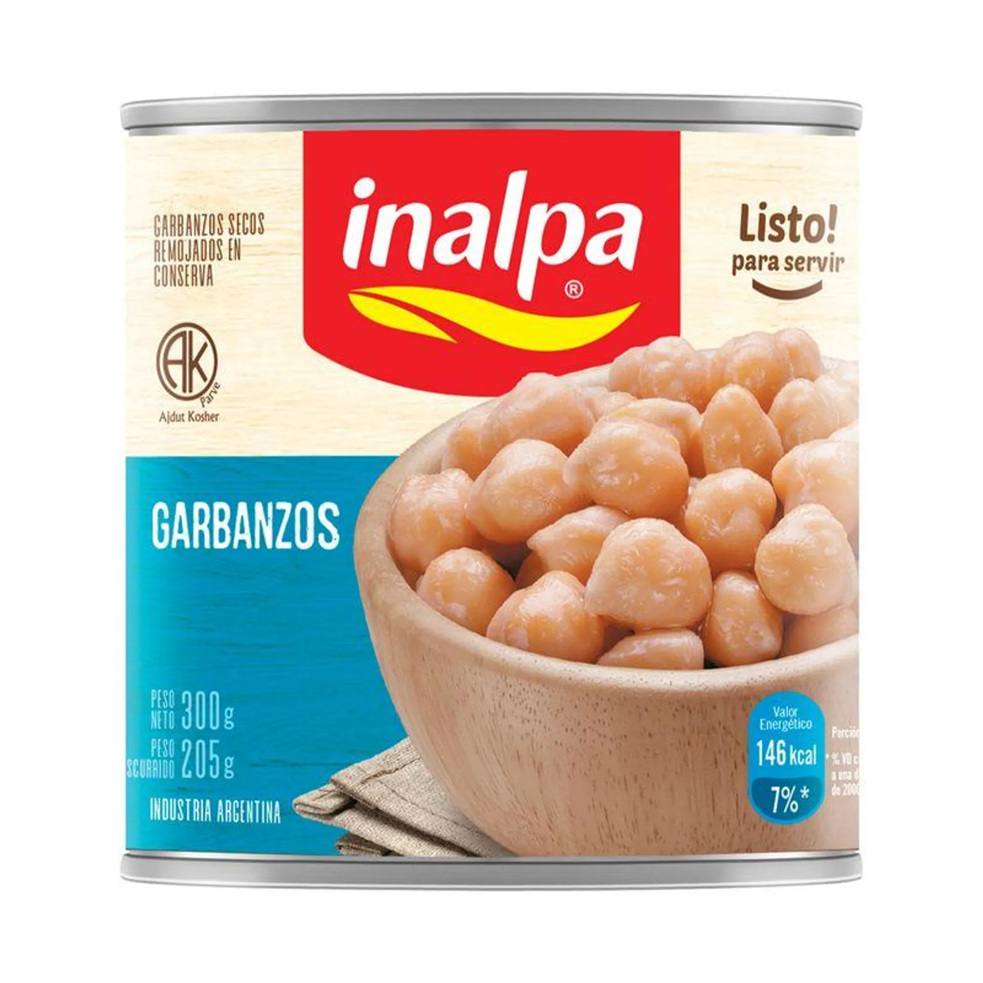 Garbanzos Inalpa secos remojados lata 300 g.