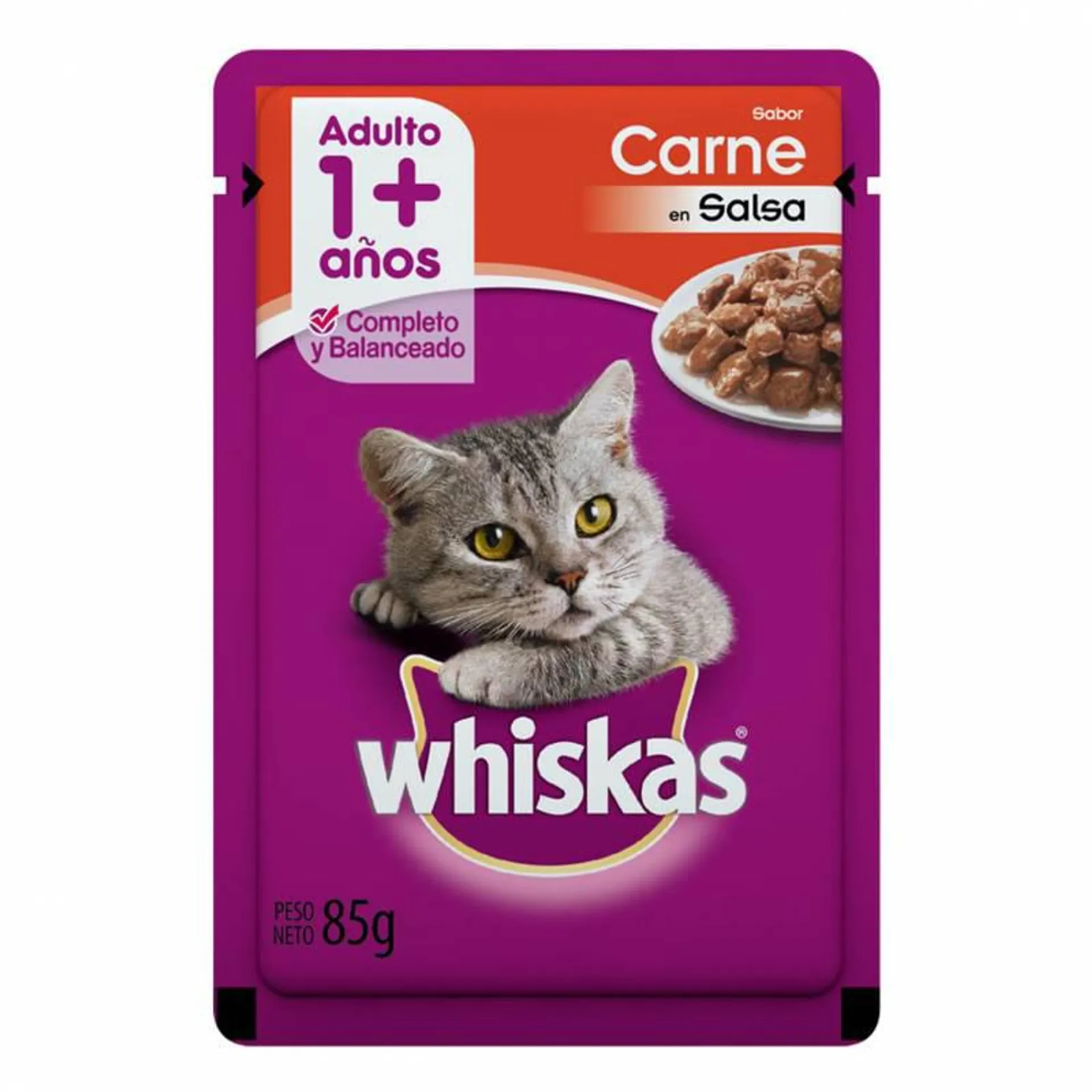 Alimento para Gato Adulto Pouch Carne Whiskas x 85 g.