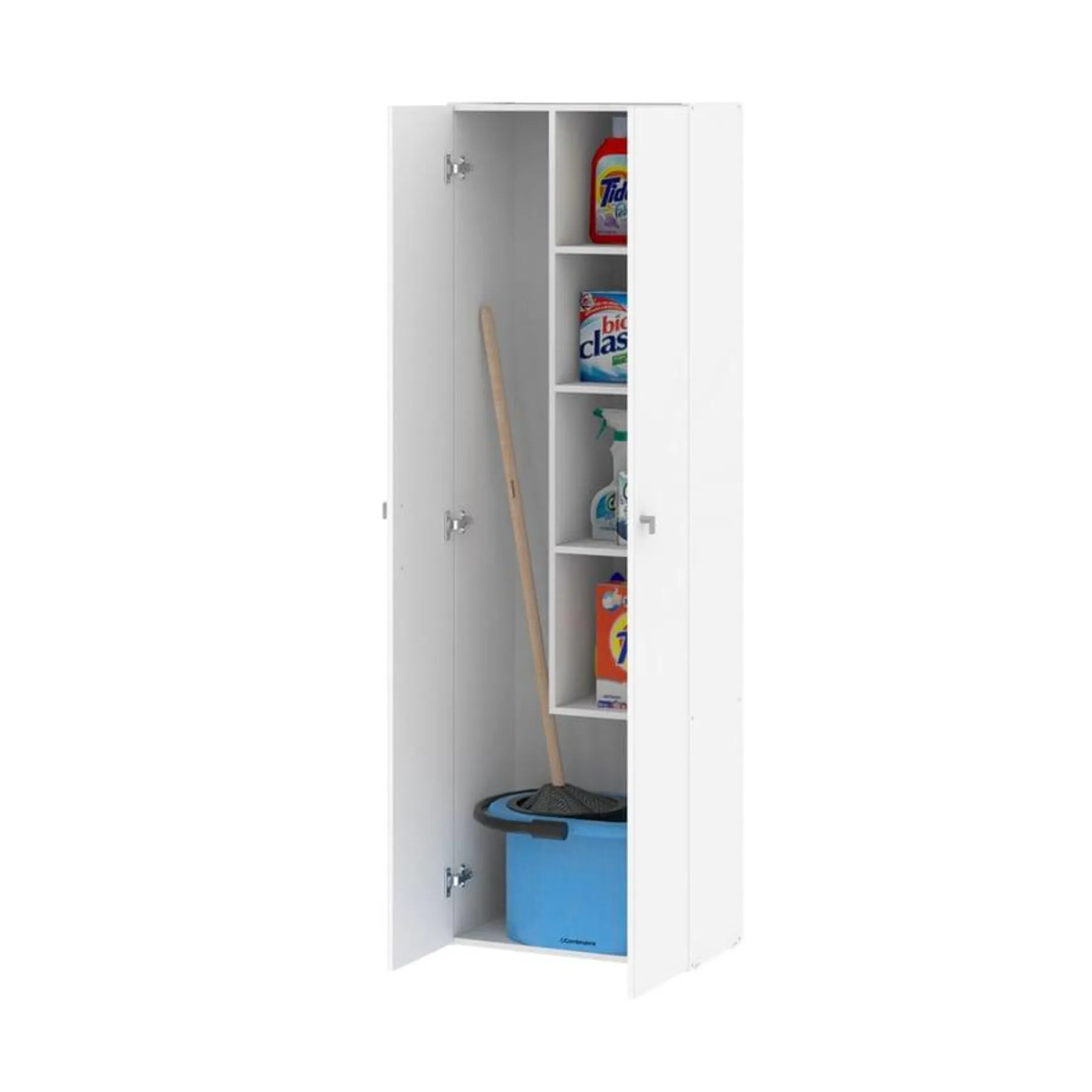 Mueble Escobero 2 puertas con espacio para escoba blanco