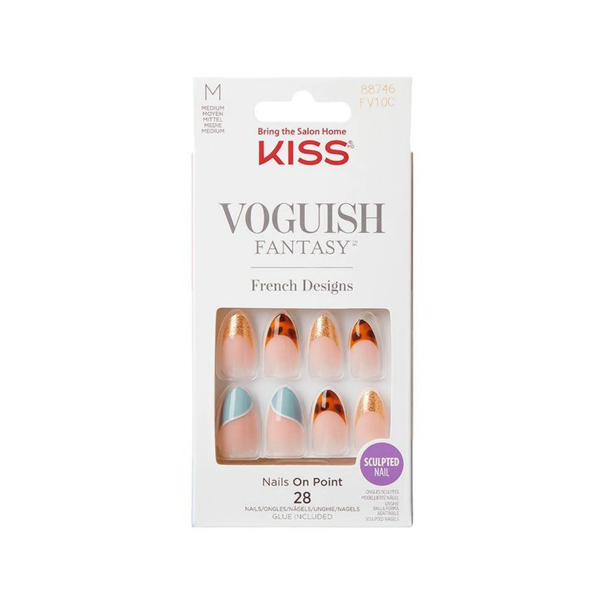 Uñas Postizas Kiss Voguish Fantasy French Charmante