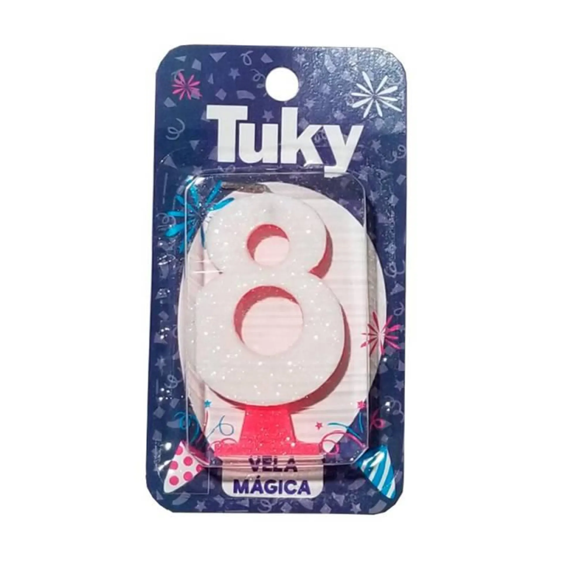 Vela N°8 Rosa/Celeste Tuky x 1 Un.