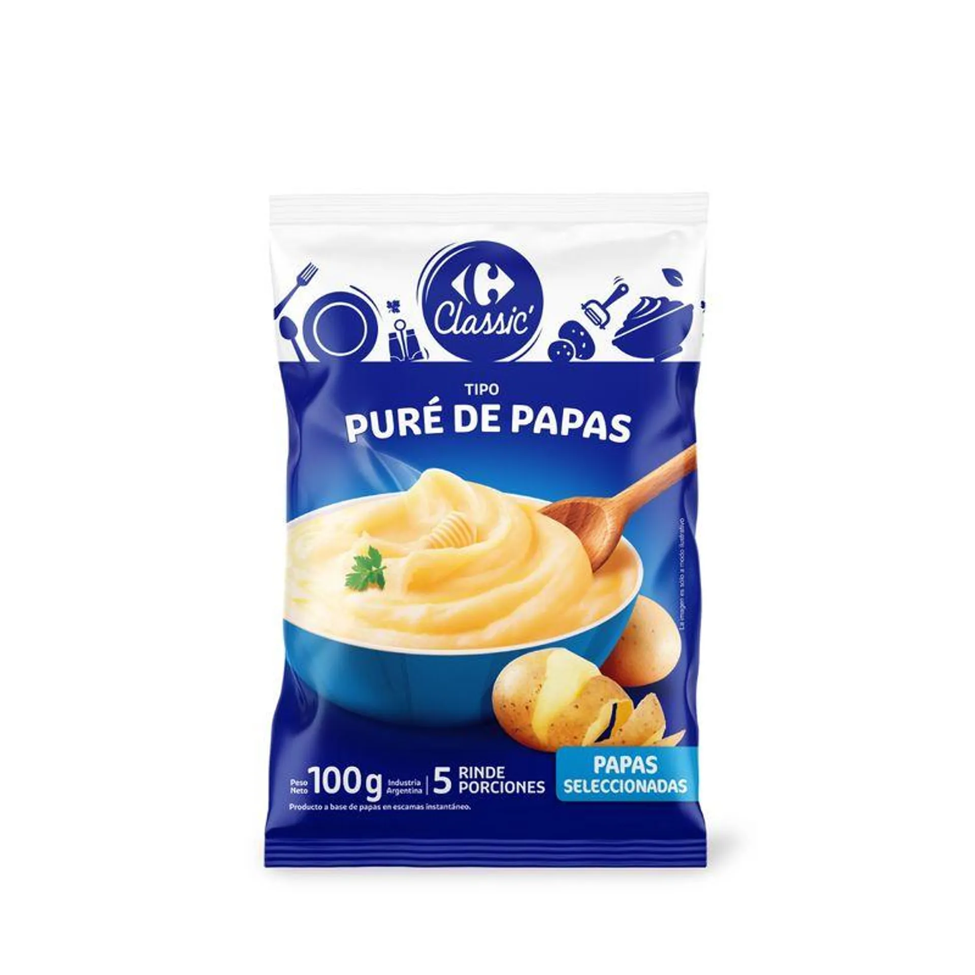 Puré de papas instantáneo Carrefour classic 100 g.