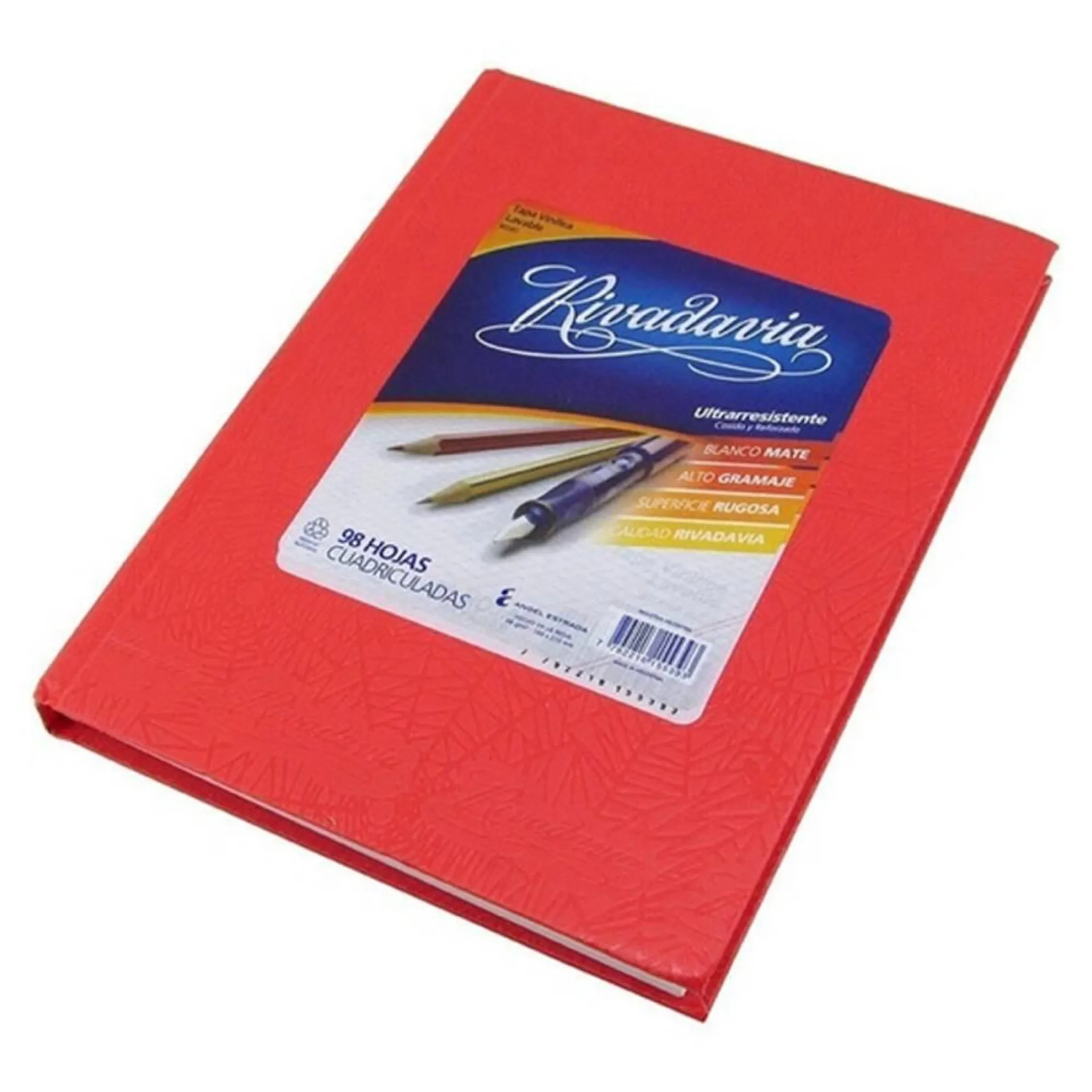 CUADERNO RIVADAVIA RAYADO ROJO TAPAS DURAS X 98 HOJAS