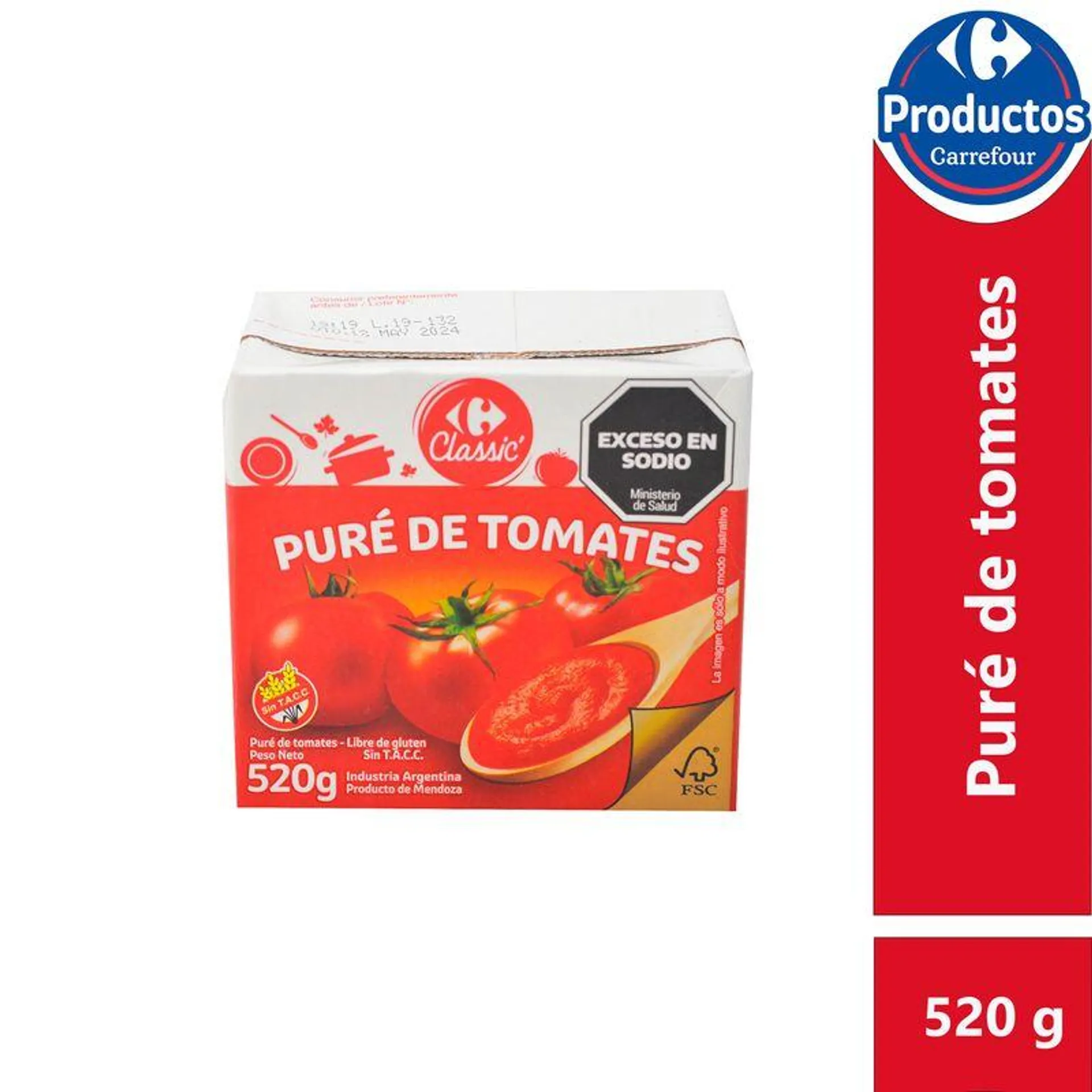 Puré de tomate Carrefour classic 520 g.