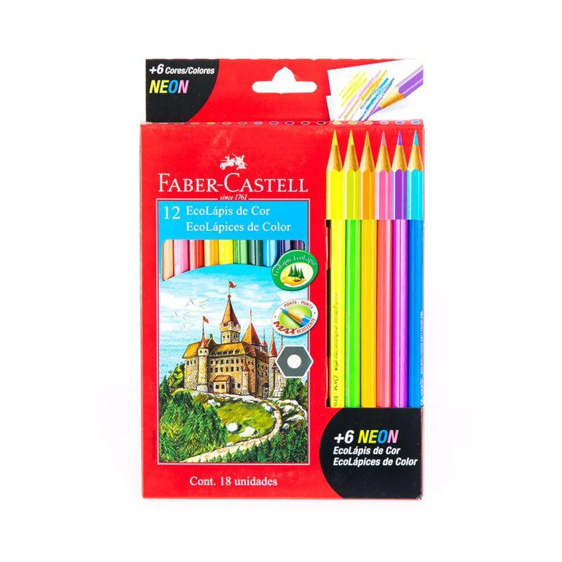 Ecolápices Faber Castel de colores x 12 unidades + 6 lápices neon