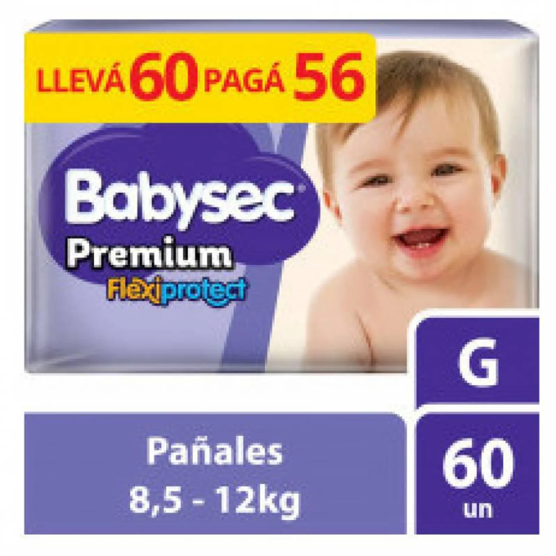 Pañal G Premium Flexi Protect Híper Babysec x 60 un.