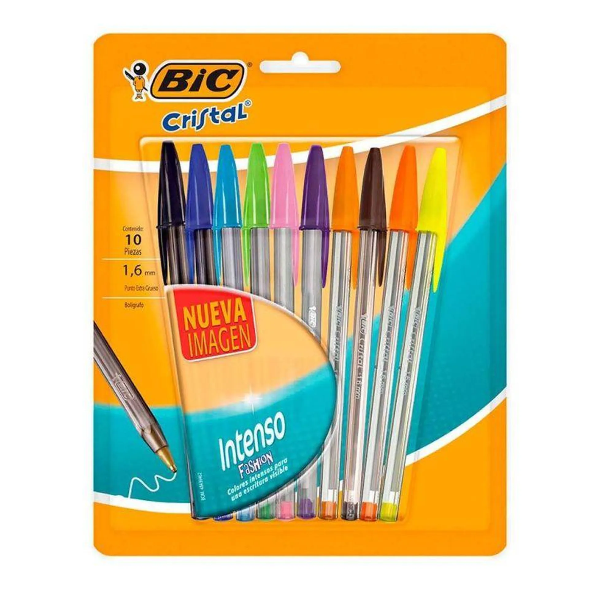 Bolígrafo BIC Cristal Intenso punta 1.6 Surtido Blister 10 unidades