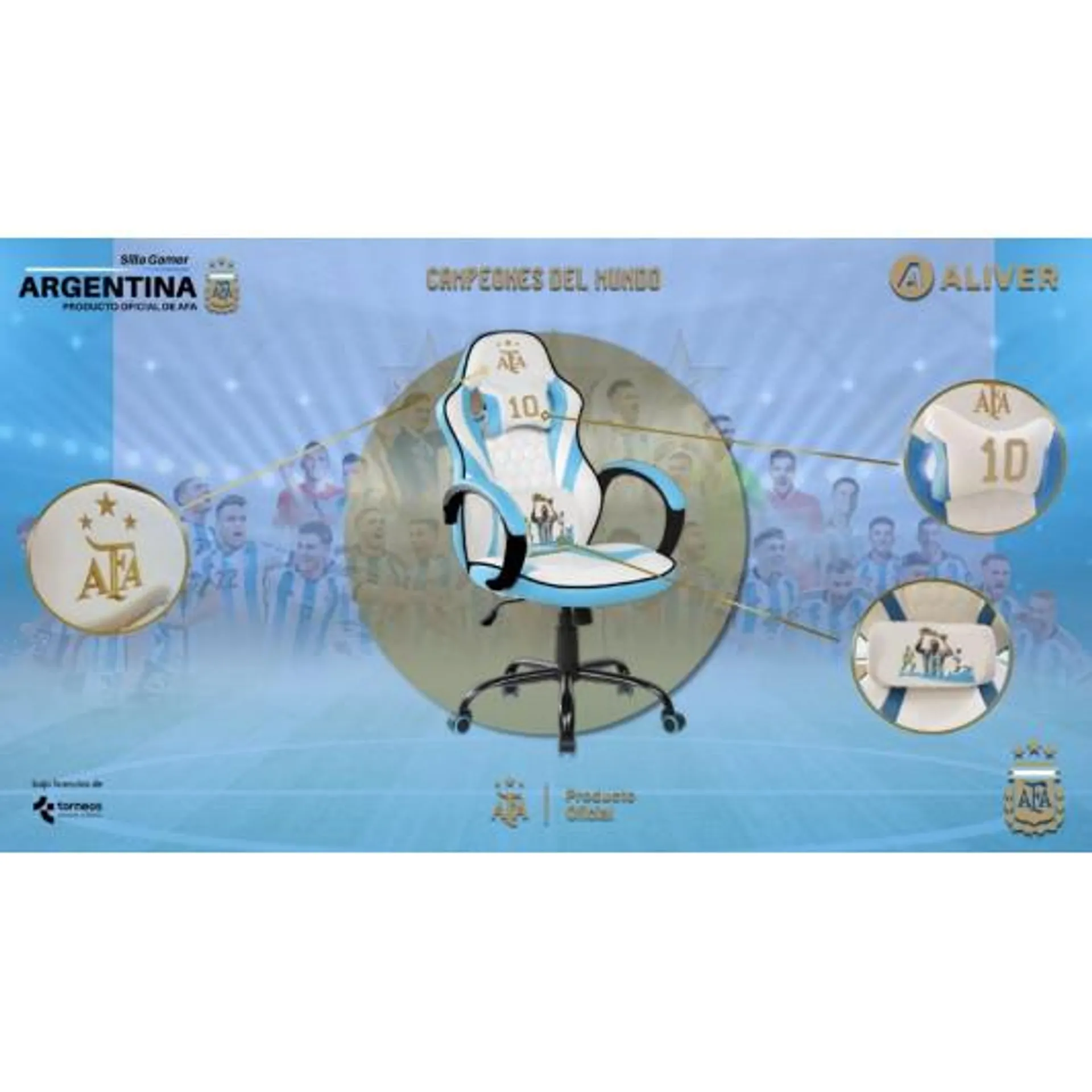 ALIVER SILLA GAMER SELECCION ARGENTINA TRES ESTRELLAS