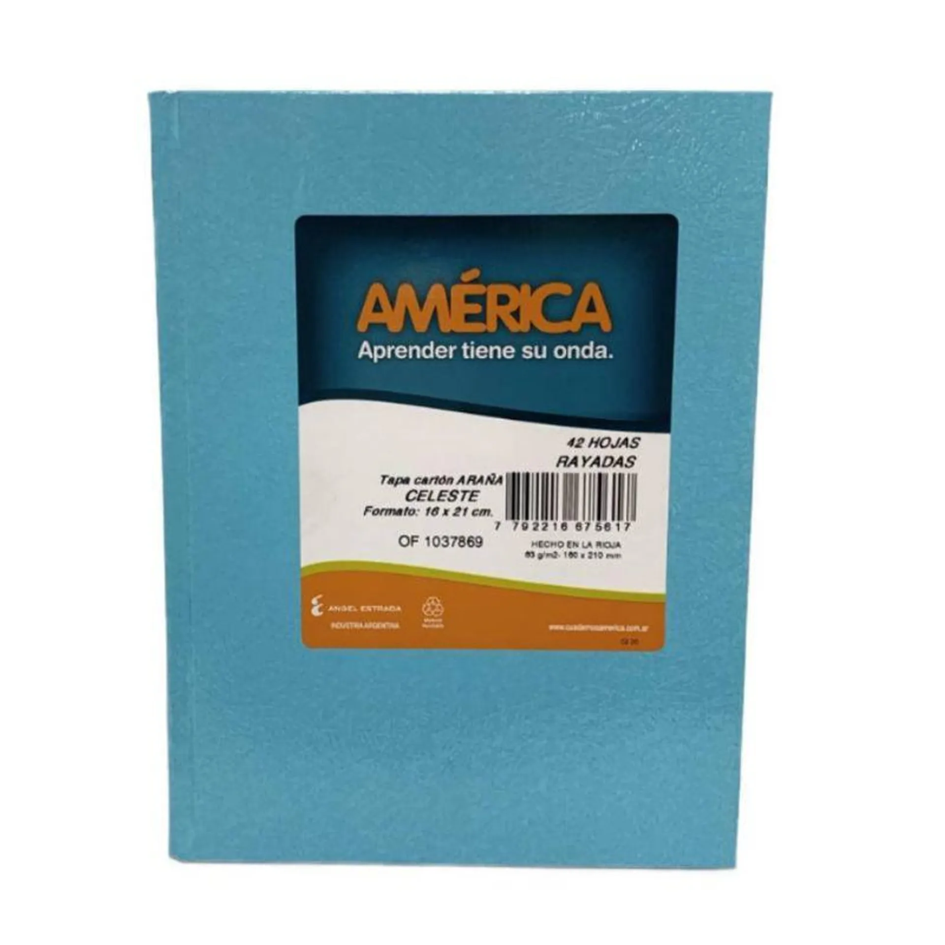 CUADERNO AMERICA CELESTE RAYADO TAPAS DURAS ARAÑA X 42 HOJAS