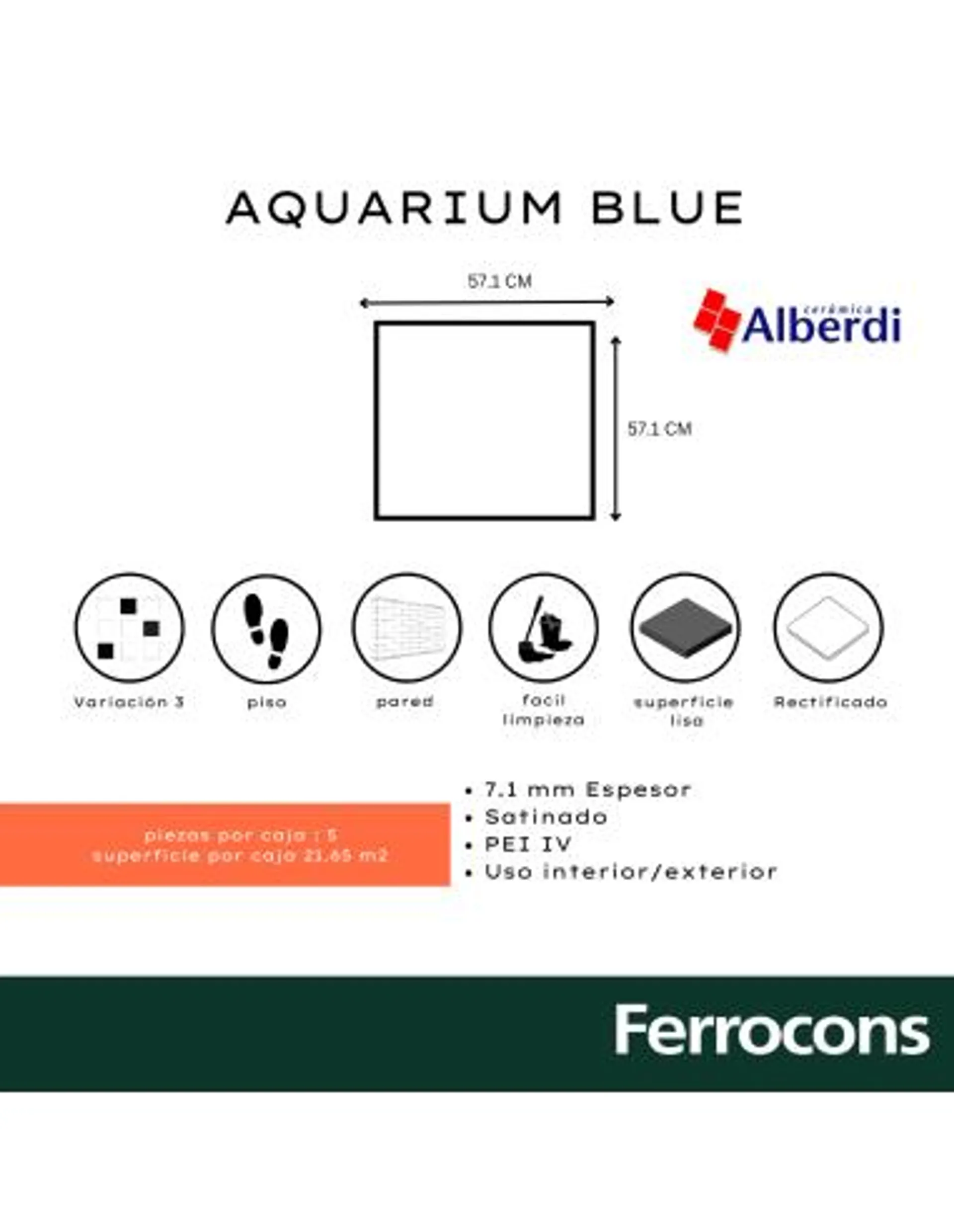 PORCELANATO ALBERDI AQUARIUM BLUE 60X60M2 MNOMI 571 X 571