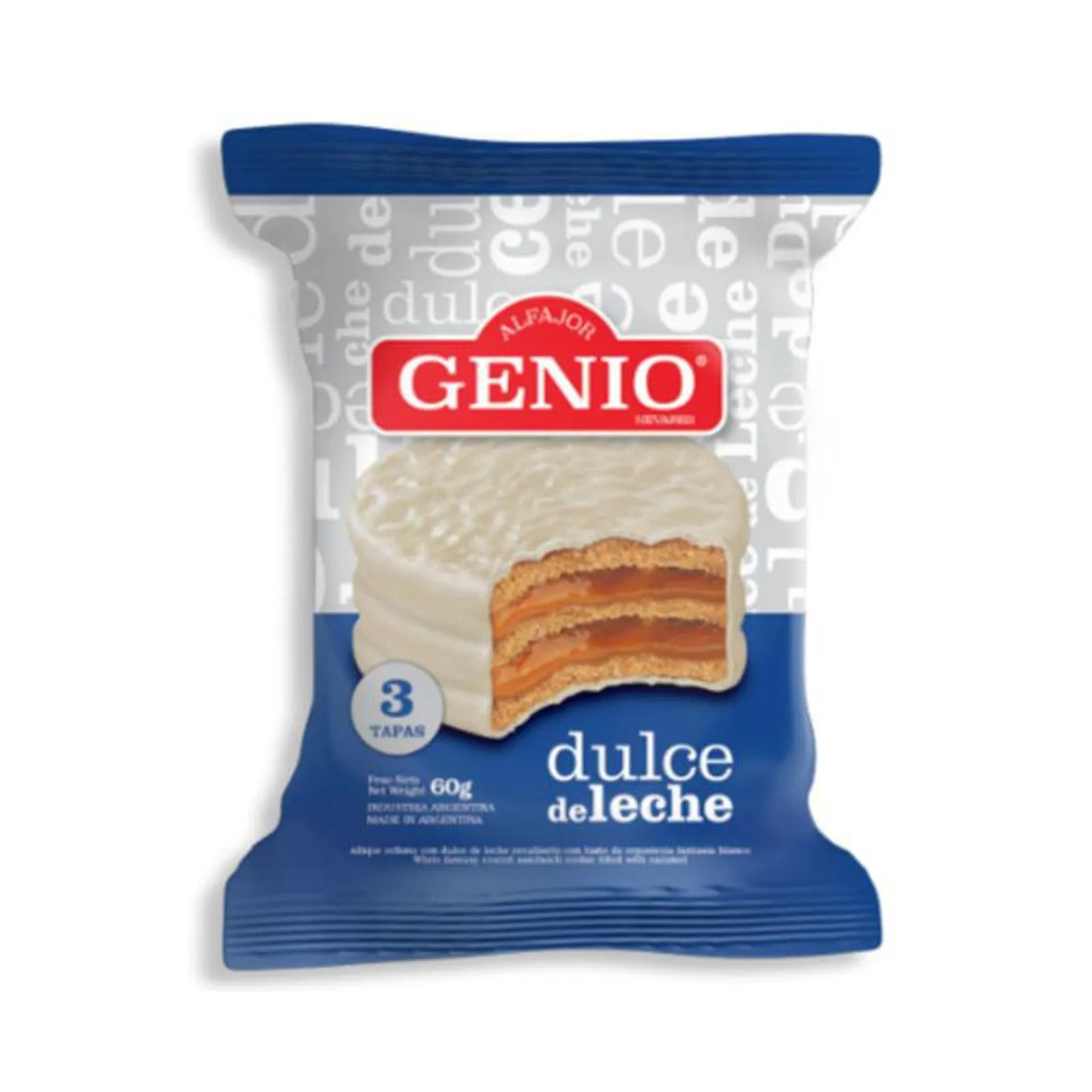 Alfajor Blanco Genio Triple con Dulce de Leche 60 Gr.