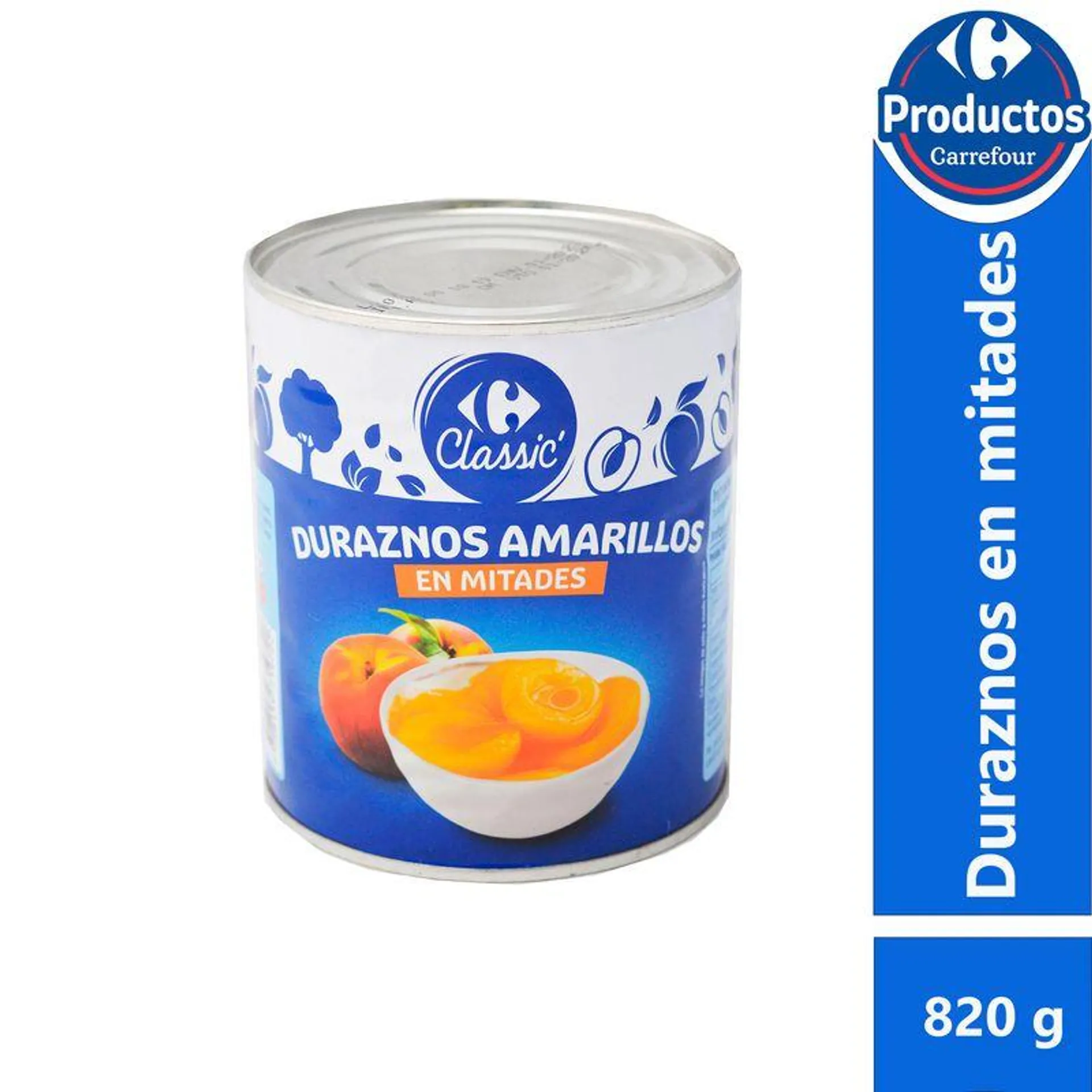 Duraznos amarillos en mitades Carrefour 820 g.