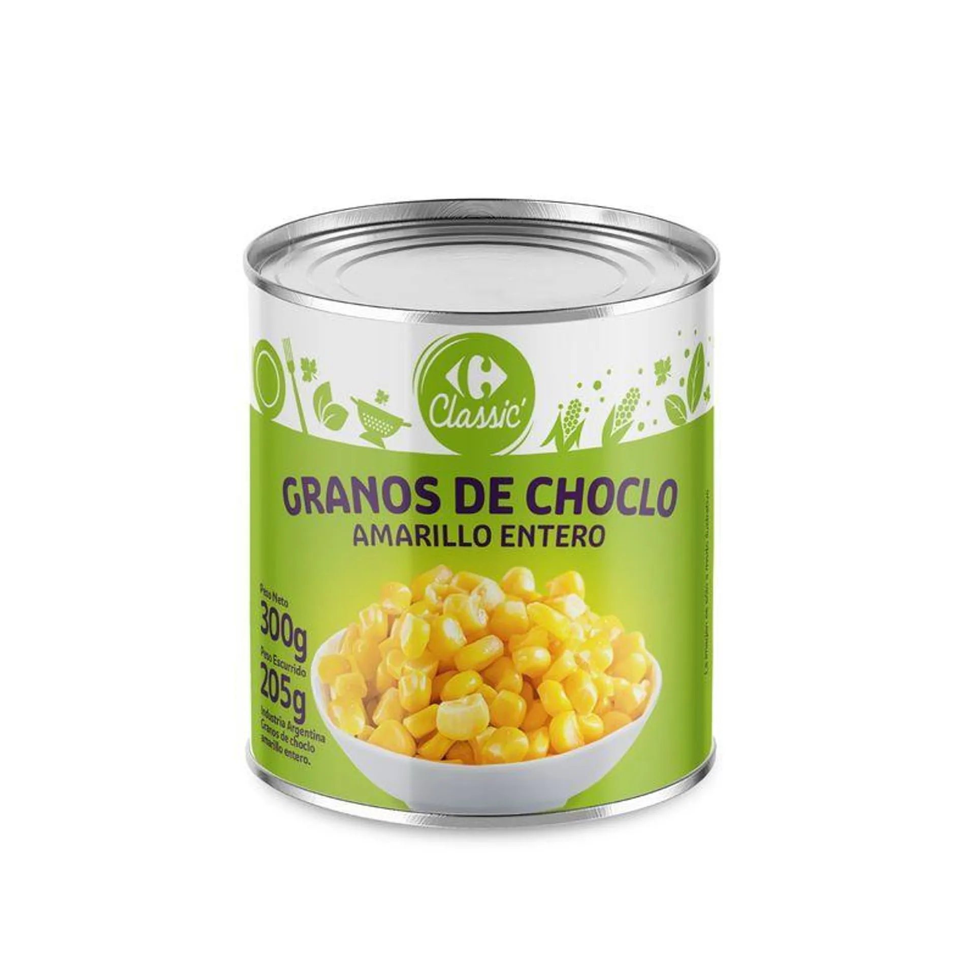 Choclo en granos amarillo Carrefour classic en lata 300 g.