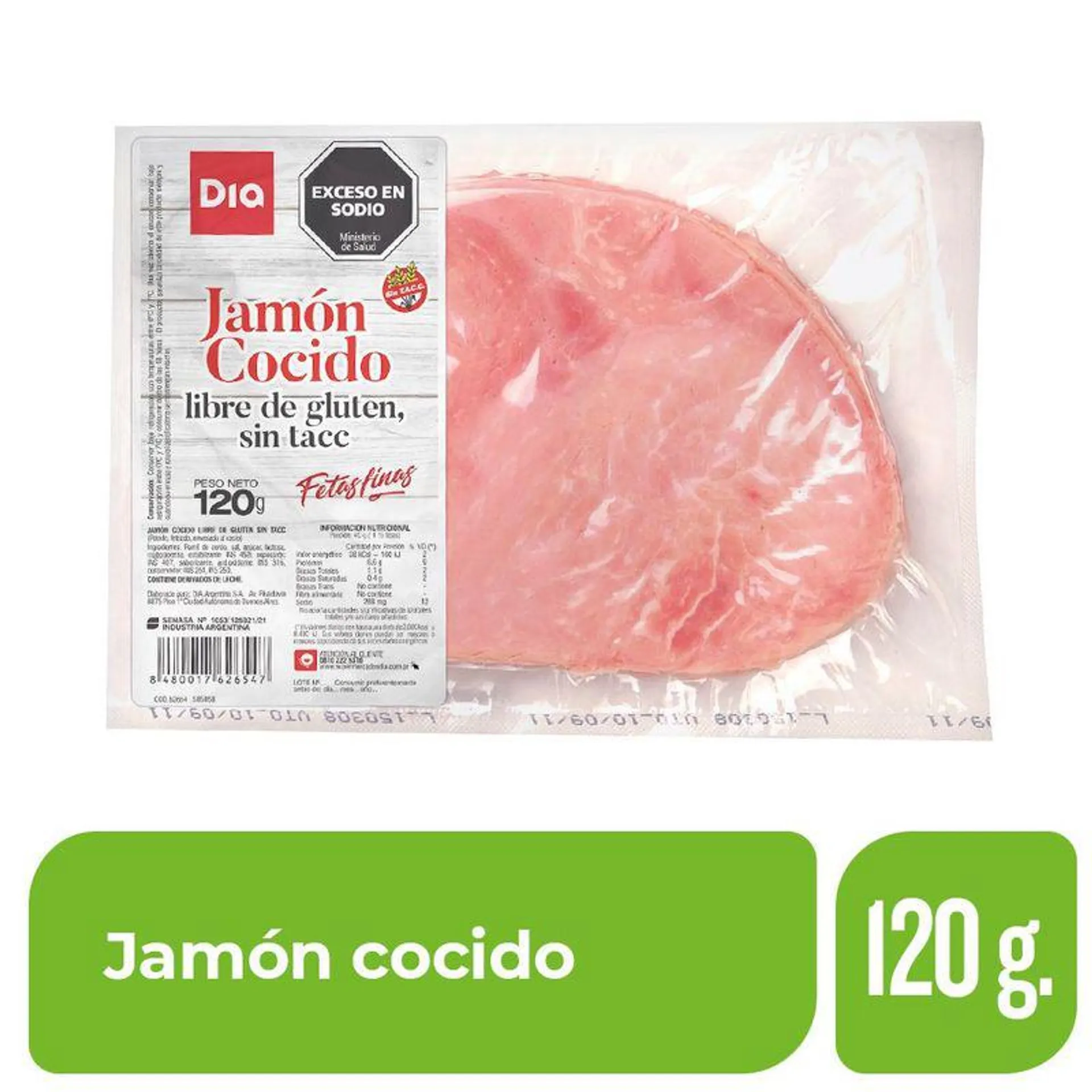 Jamón Natural Fetas Finas Dia 120 Gr.