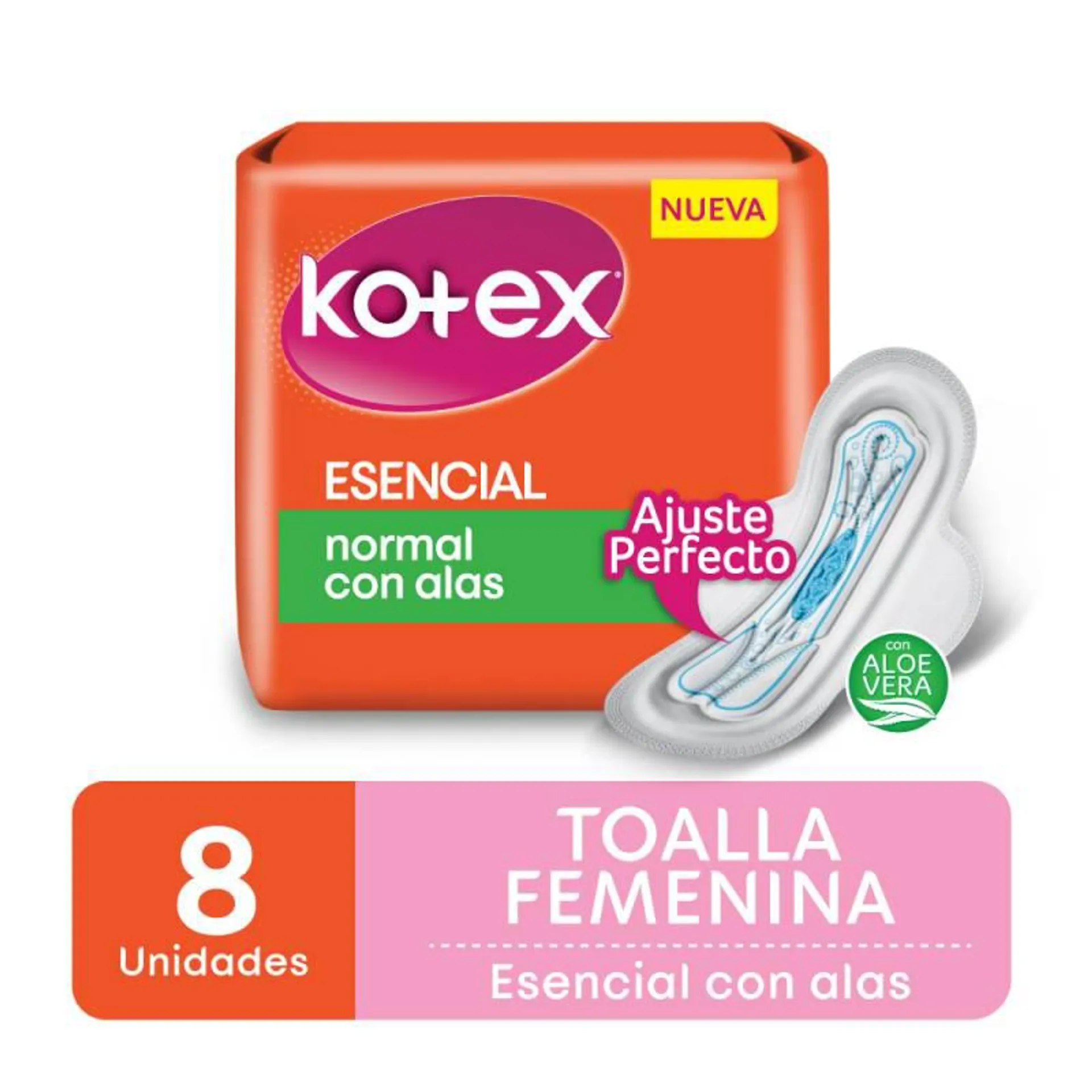 Toalla Higiénica Normal con Alas Esencial Kotex x 8 Un.