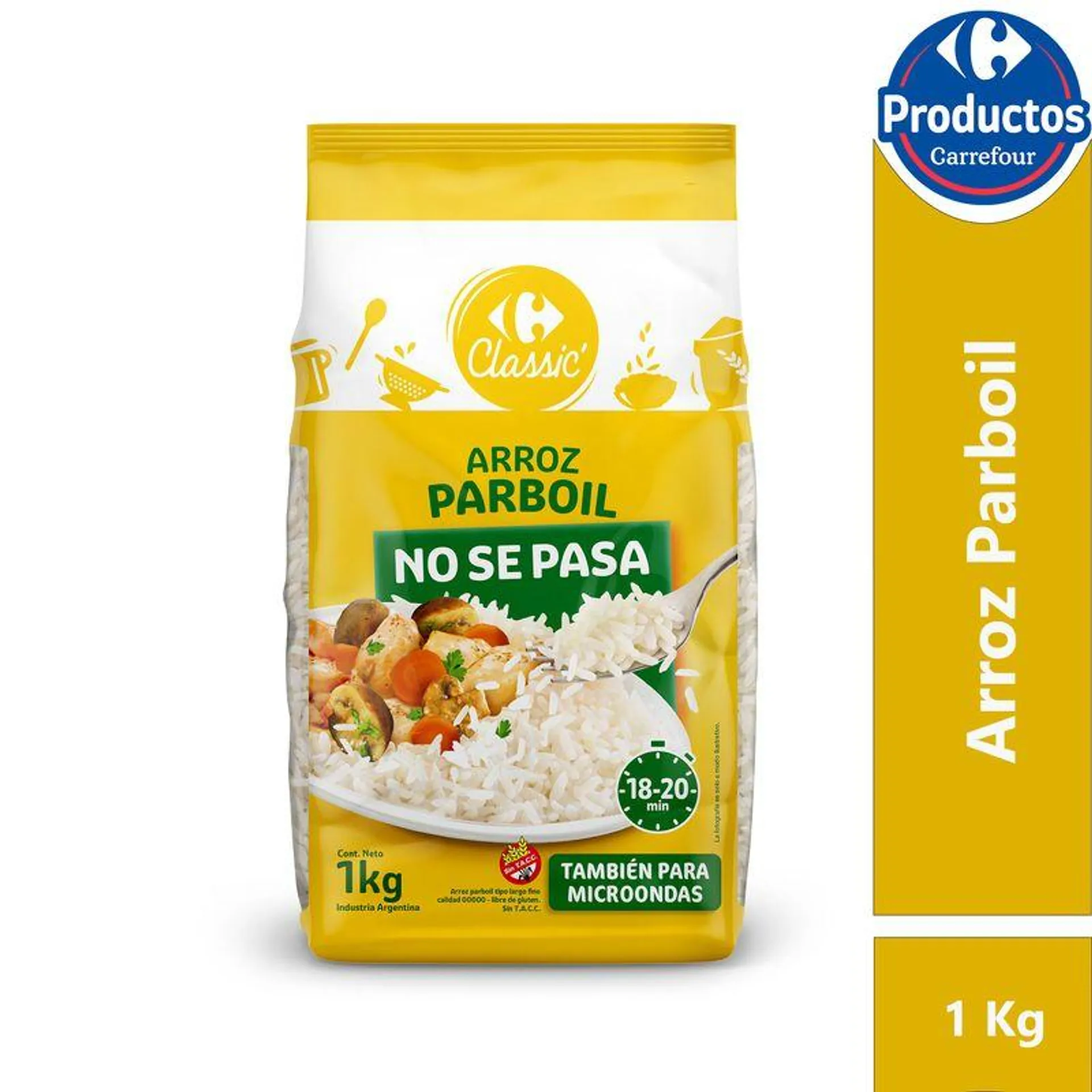 Arroz parboil Carrefour Classic en bolsa 1 kg.