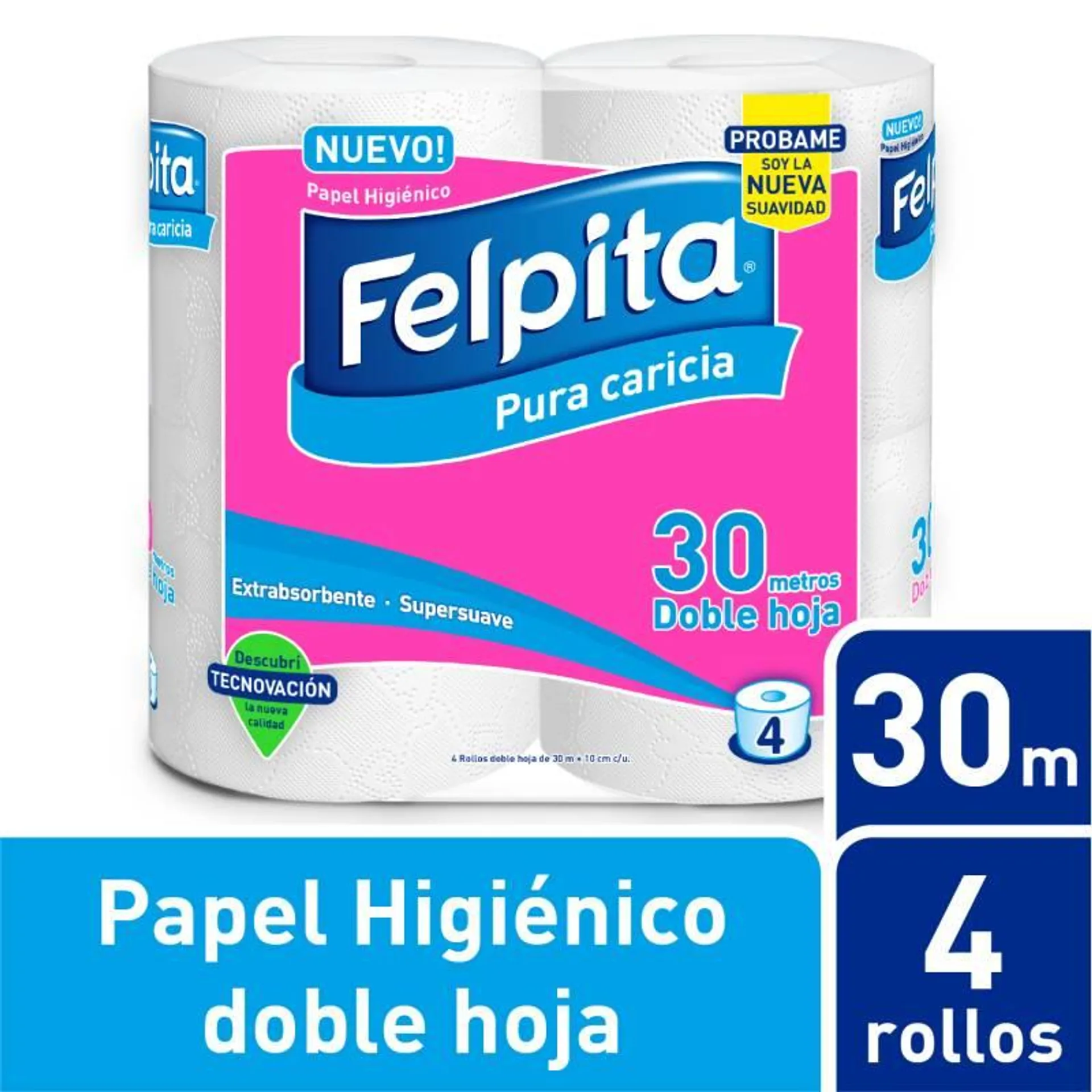 Papel Higienico Blanco Doblehoja 4X30Mt Felpita x 12 m2